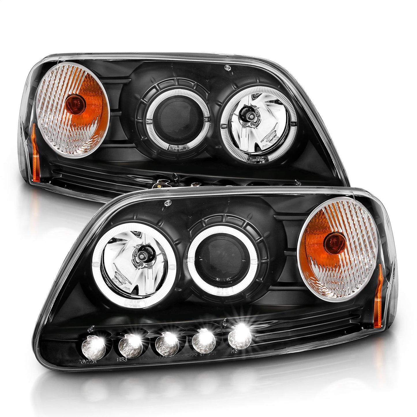 Anzo USA | Projector Headlight Set w/Halo Clear Lens Black Housing LED Halo Pair | Fits F-150 | 111031