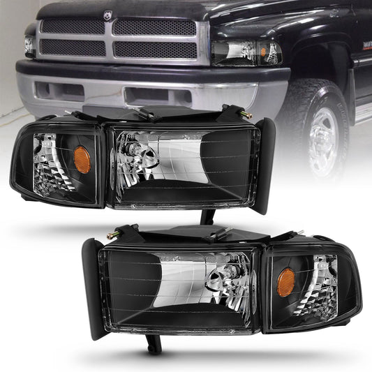 Anzo USA | Crystal Headlight Set Clear Lens Black Housing w/Corner Lights 2 pc. Pair | Fits Ram 1500 | 111067