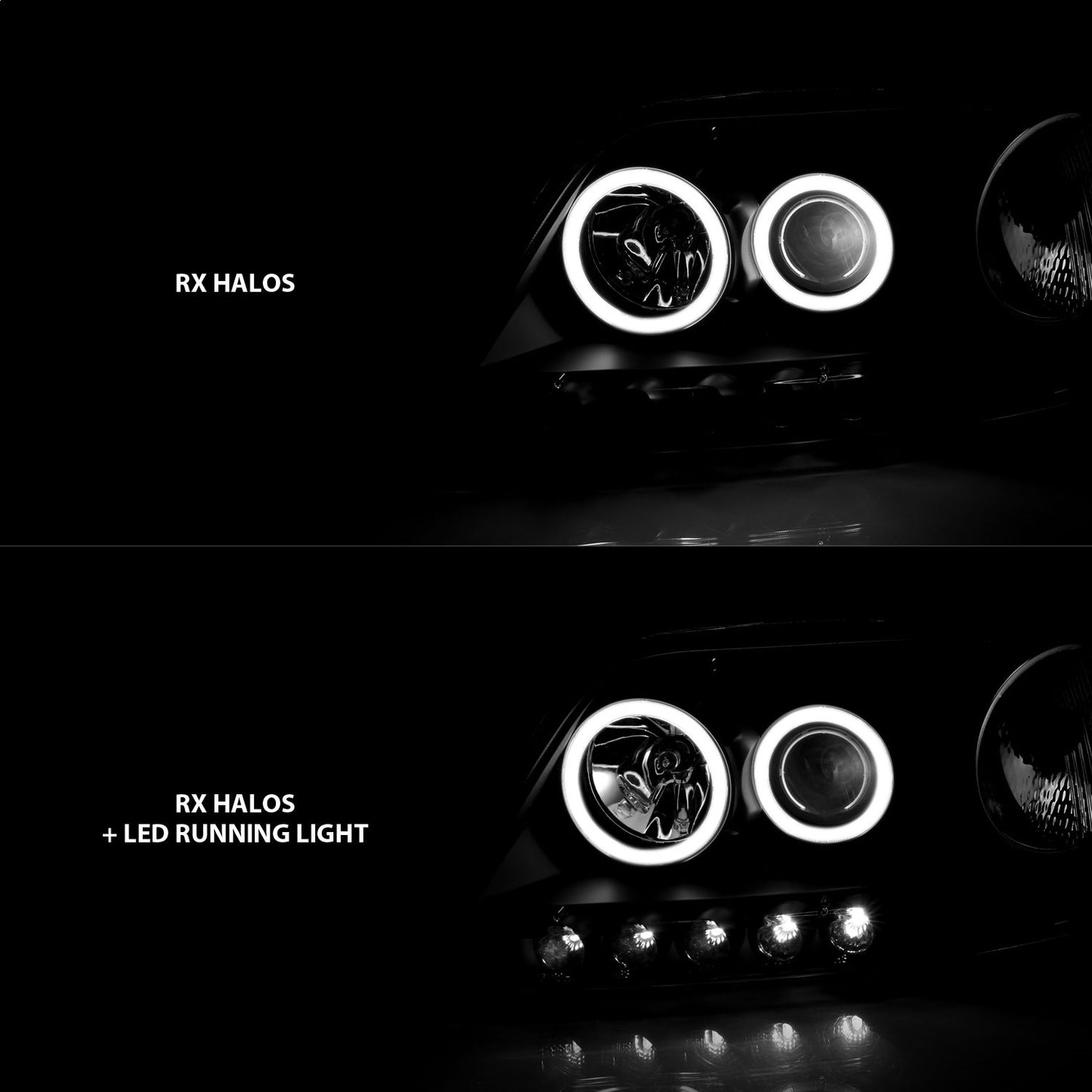 Anzo USA | Projector Headlight Set w/Halo Clear Lens Black Housing RX Halo w/LED Parking/Projector/Halo Pair | Fits F-150 | 111097