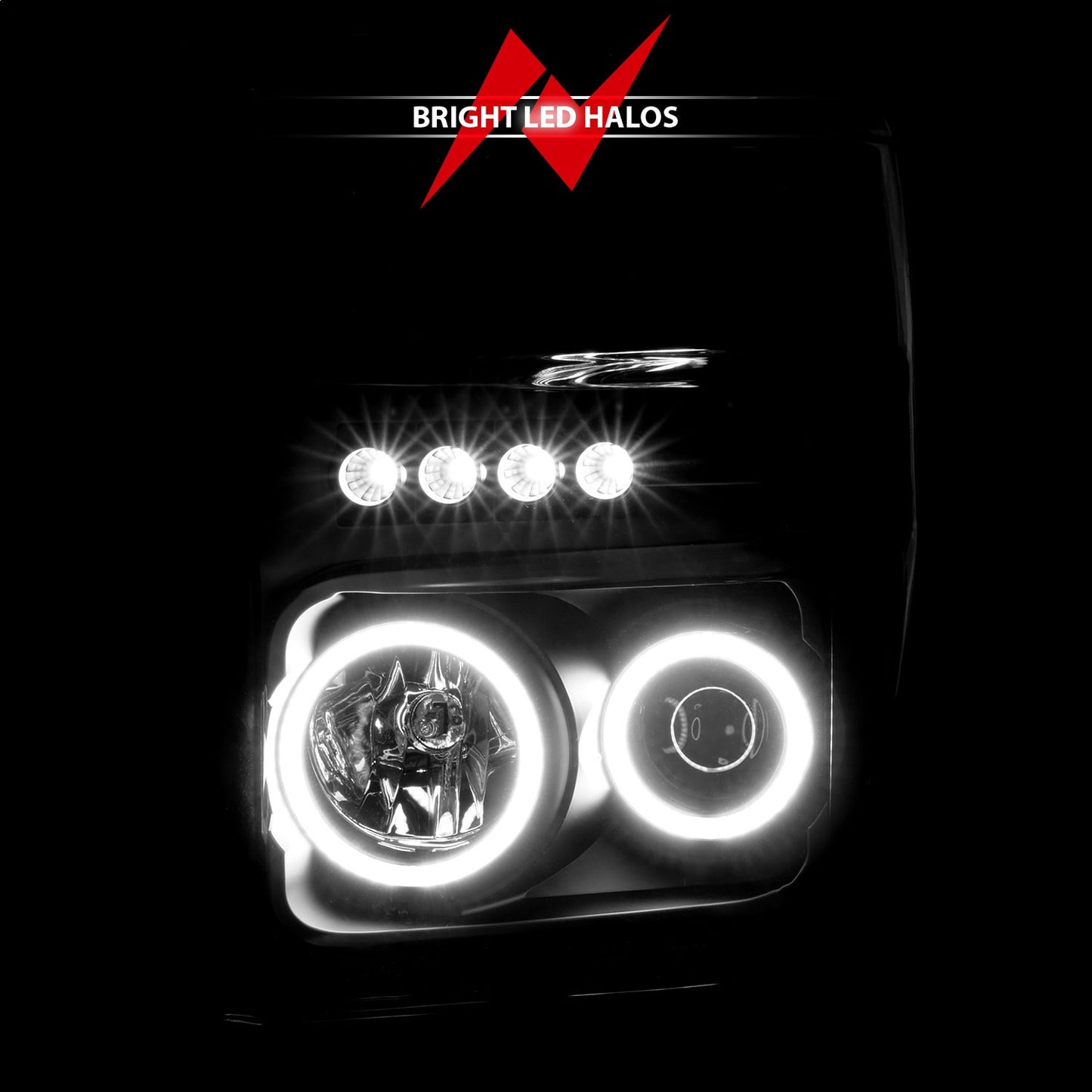 Anzo USA | Projector Headlight Set w/Halo Clear Lens Black Housing RX Halo w/LED Parking/Projector/Halo Pair | Fits F-250 Super Duty | 111168