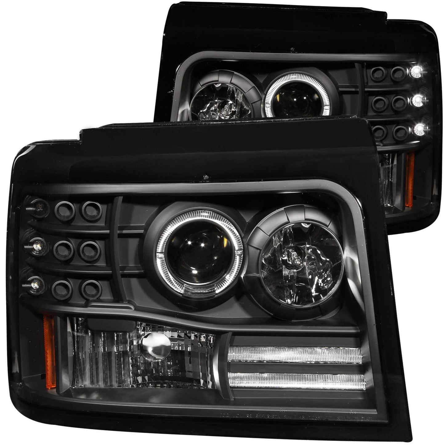 Anzo USA | Projector Headlight Set w/Halo Clear Lens Black Housing w/LED Bar/Parking/Projector/Halo Pair | Fits F-150 | 111184