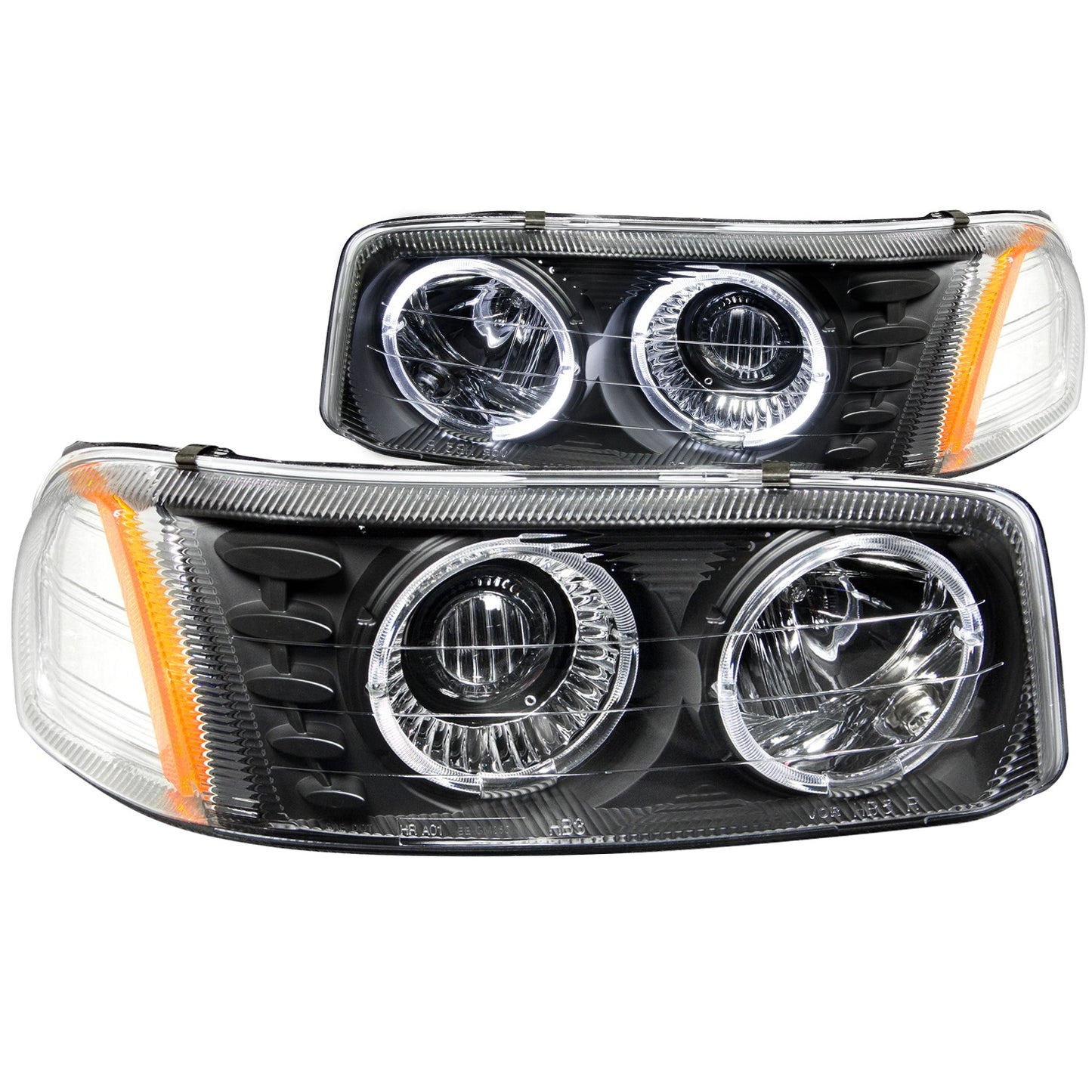 Anzo USA | Projector Headlight Set w/Halo Clear Lens Black Housing w/LED Projector/Halo Pair | Fits Sierra 1500 | 111192
