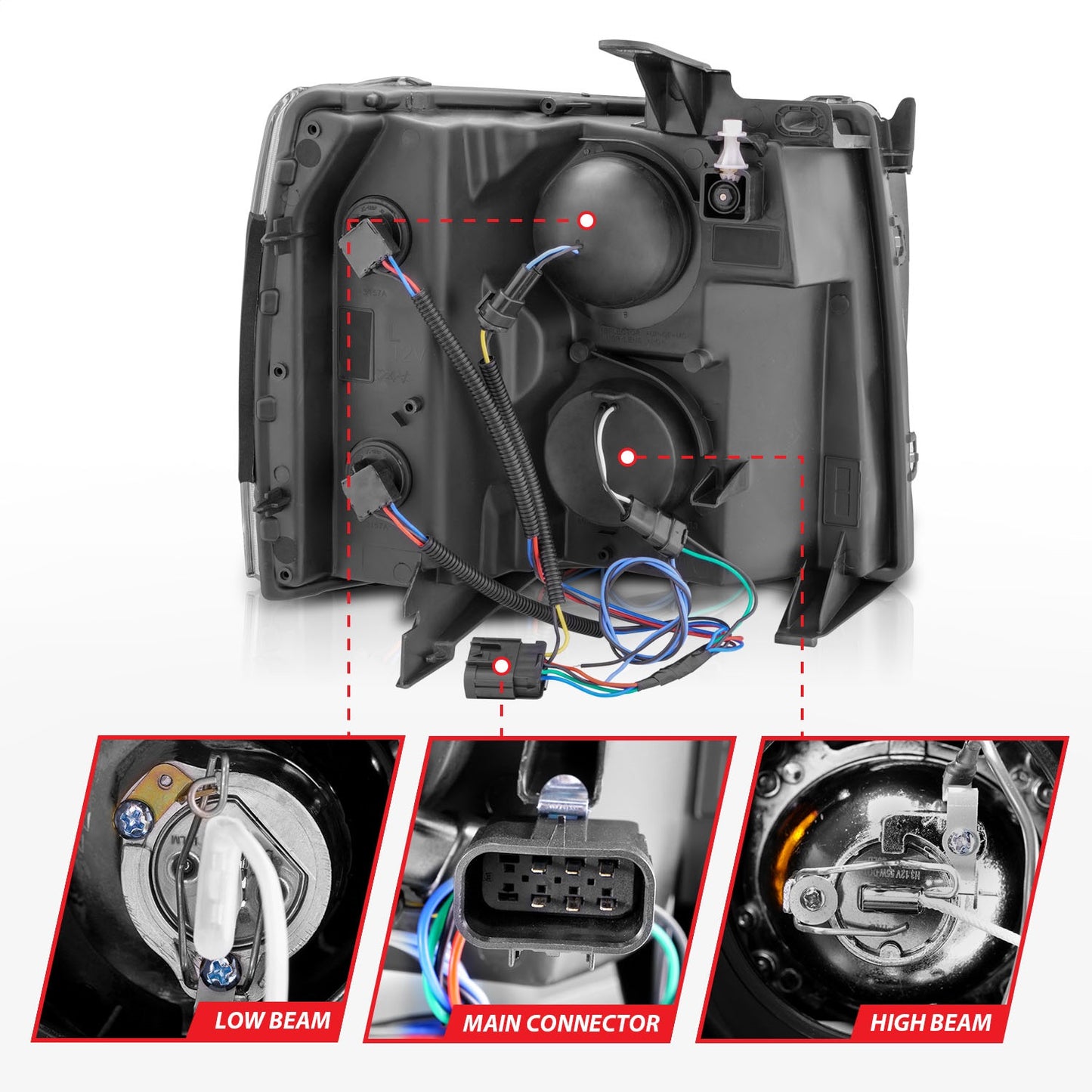 Anzo USA | Projector Headlight Set w/Halo Clear Lens Black Housing w/LED Parking/Projector/Halo Pair | Fits Silverado 1500 | 111200
