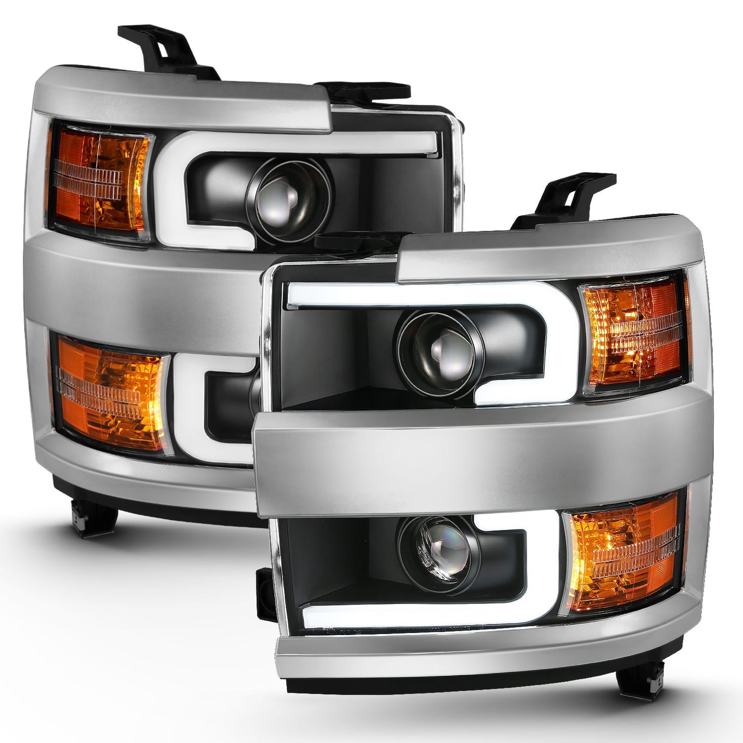 Anzo USA | Projector Headlight Set w/Plank Style Design Black | Fits Silverado 2500 HD | 111359