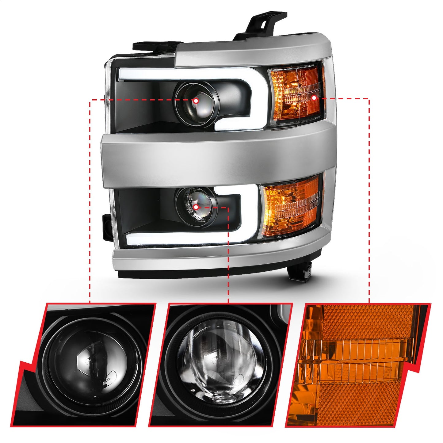 Anzo USA | Projector Headlight Set w/Plank Style Design Black | Fits Silverado 2500 HD | 111359