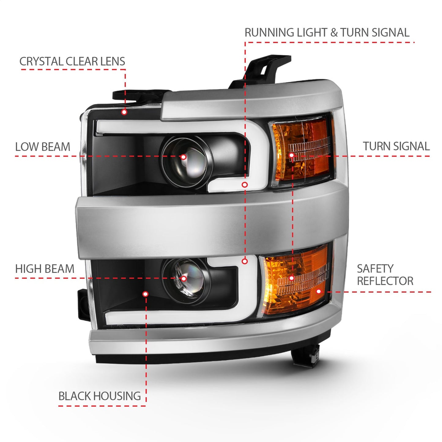 Anzo USA | Projector Headlight Set w/Plank Style Design Black | Fits Silverado 2500 HD | 111359