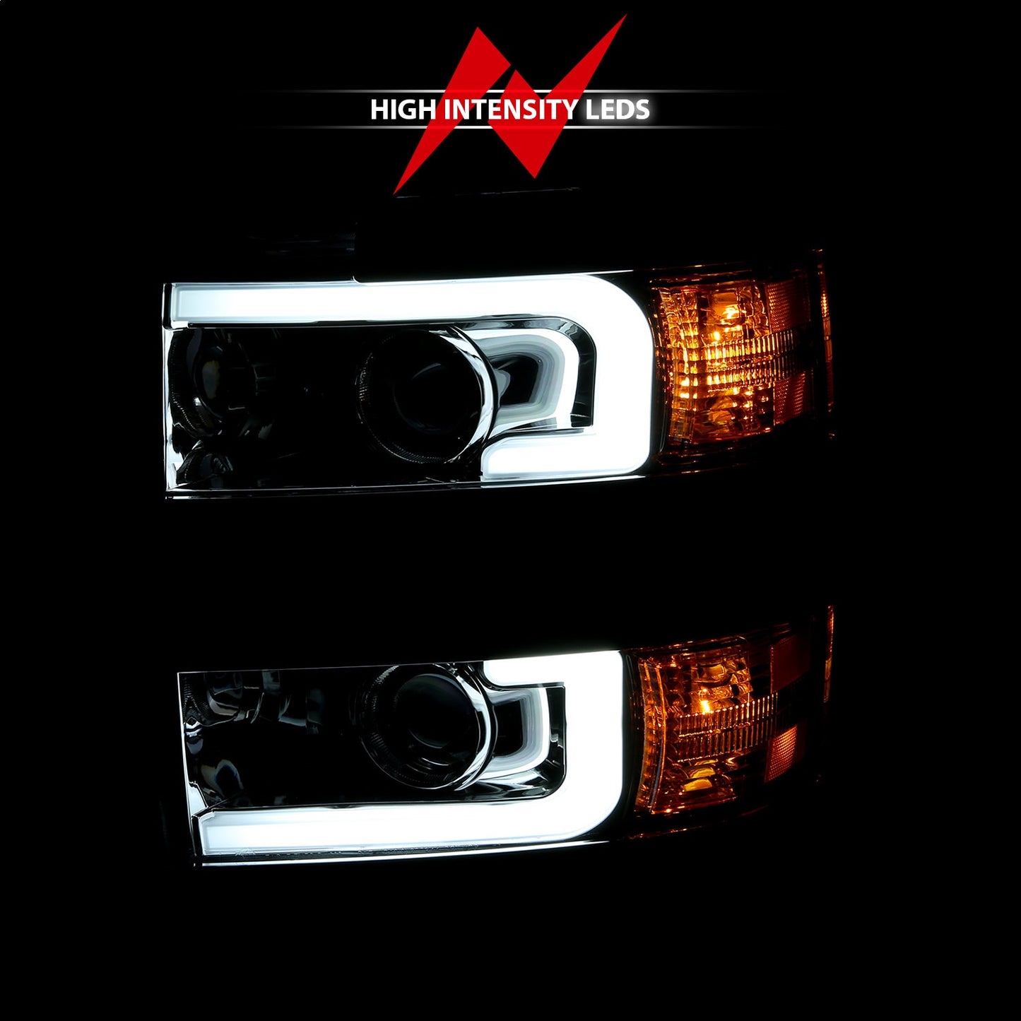 Anzo USA | Projector Headlight Set w/Plank Style Design Chrome | Fits Silverado 2500 HD | 111360