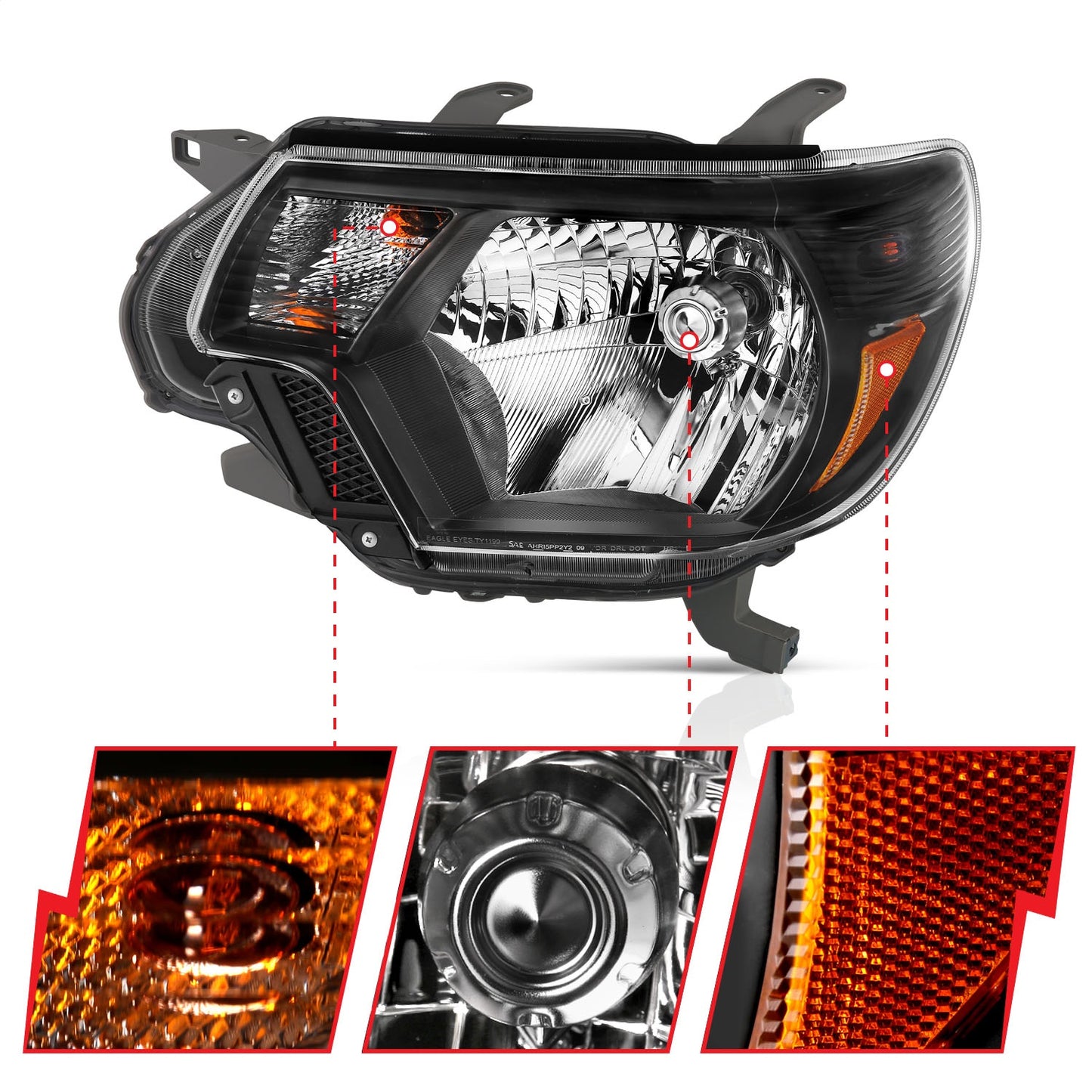 Anzo USA | Crystal Headlight Set Clear Lens Black Housing White/Amber | Fits Tacoma | 111395