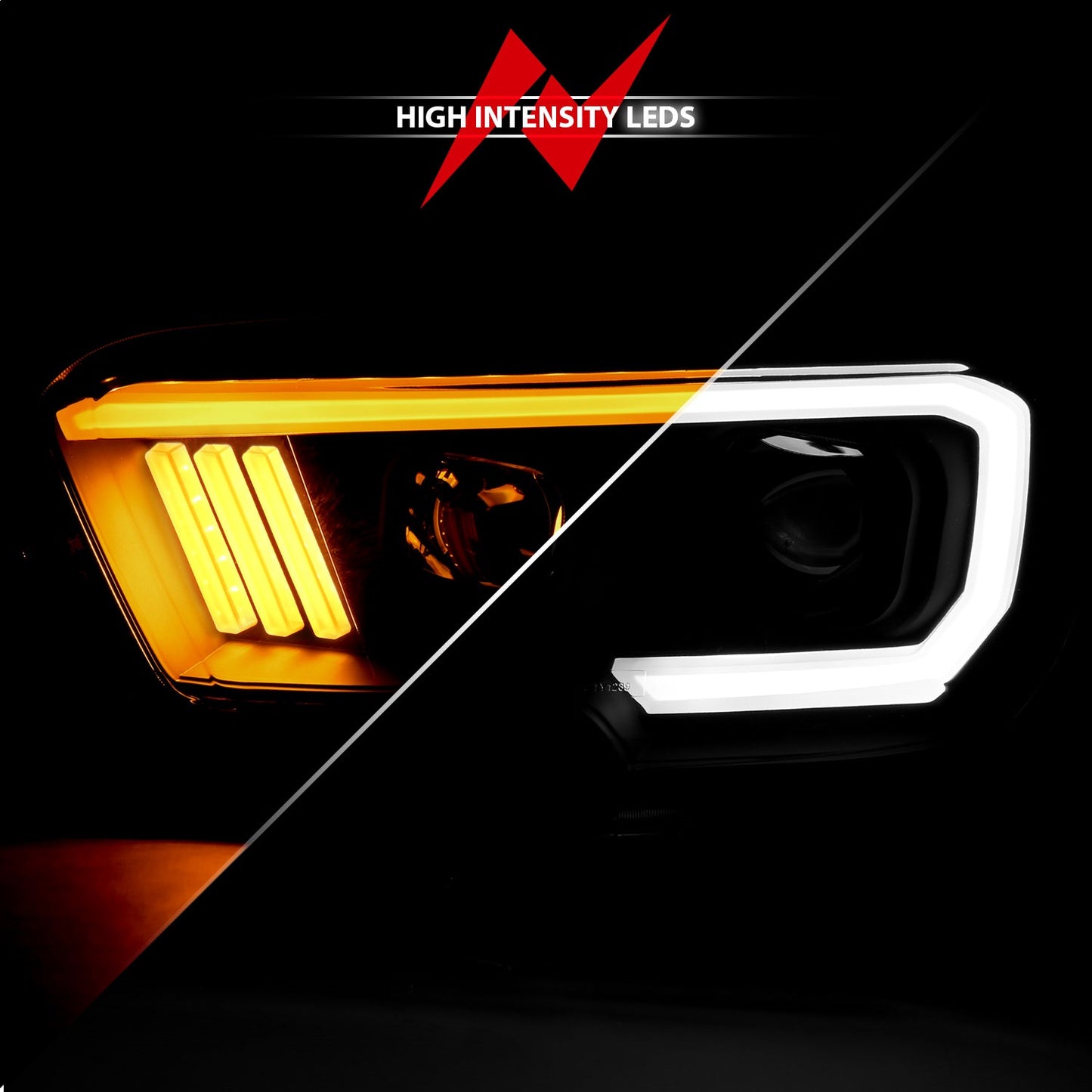 Anzo USA | Projector Headlight Set w/Plank Style Switchback Black w/Amber | Fits Tacoma | 111396