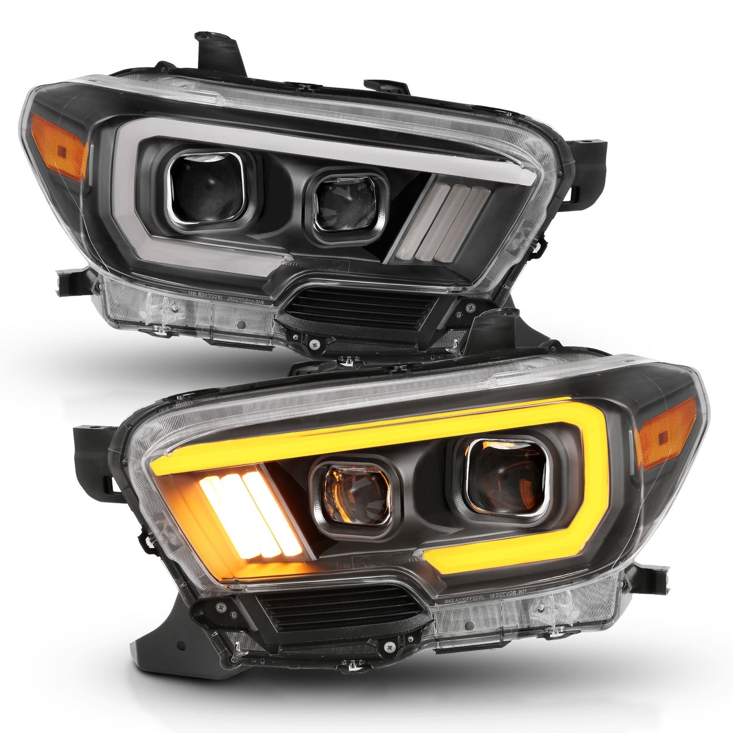 Anzo USA | Projector Headlight Set w/Plank Style Switchback Black w/Amber | Fits Tacoma | 111397