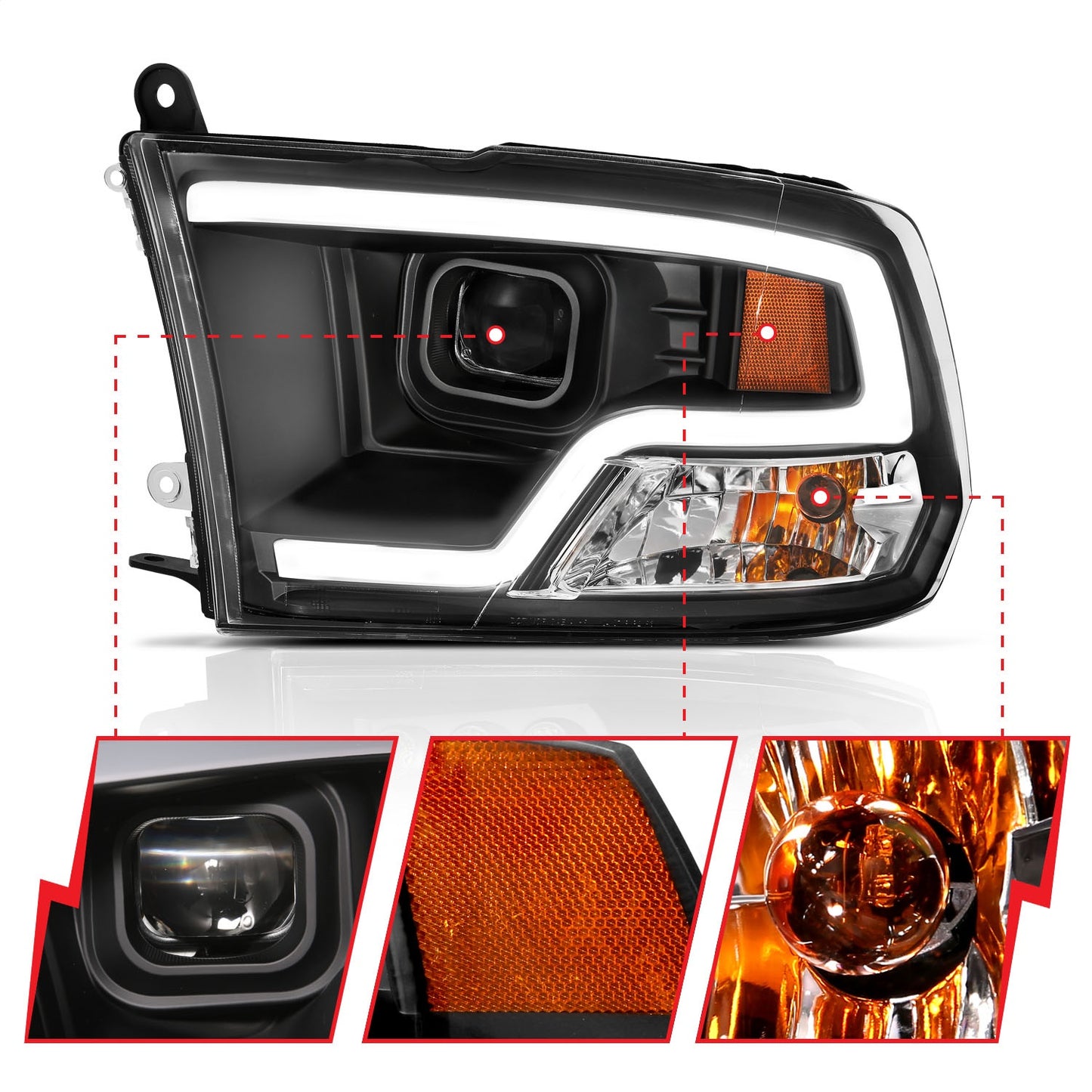 Anzo USA | Projector Headlight Set w/Plank Style Design Black | Fits Ram 1500 | 111404