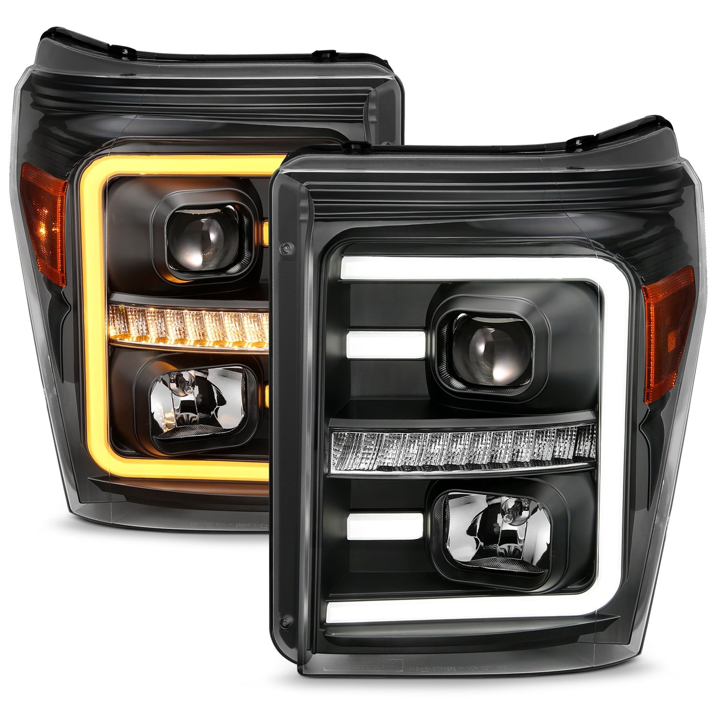 Anzo USA | Projector Headlight Set w/Plank Style Switchback Black w/Amber Pair | Fits F-250 Super Duty | 111406