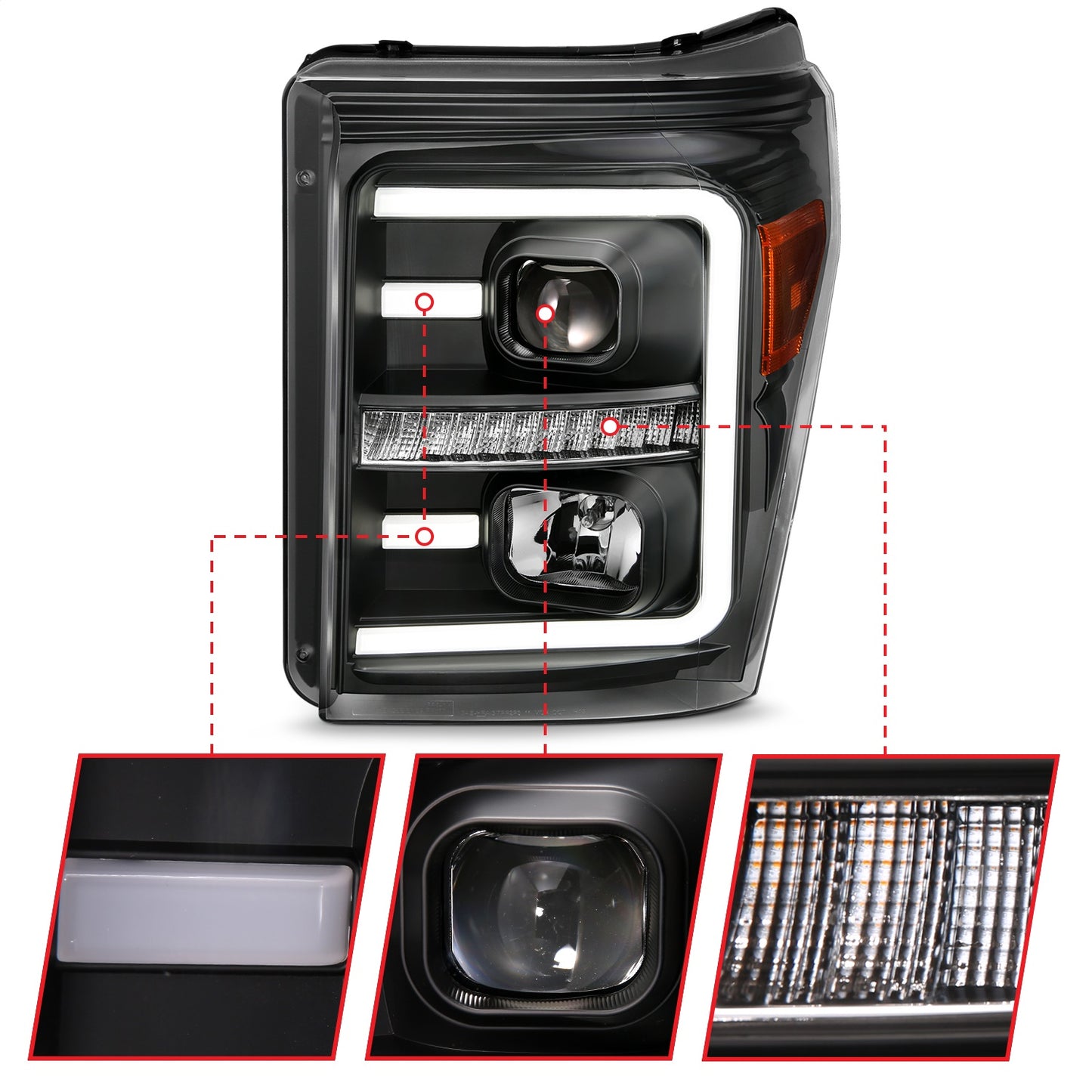 Anzo USA | Projector Headlight Set w/Plank Style Switchback Black w/Amber Pair | Fits F-250 Super Duty | 111406