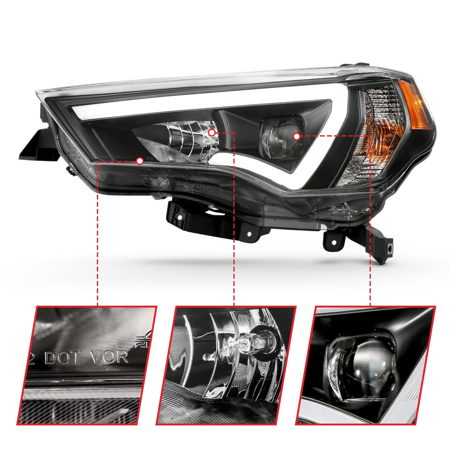 Anzo USA | Projector Headlight Set w/Plank Style Switchback Black w/Amber Pair | Fits 4Runner | 111416