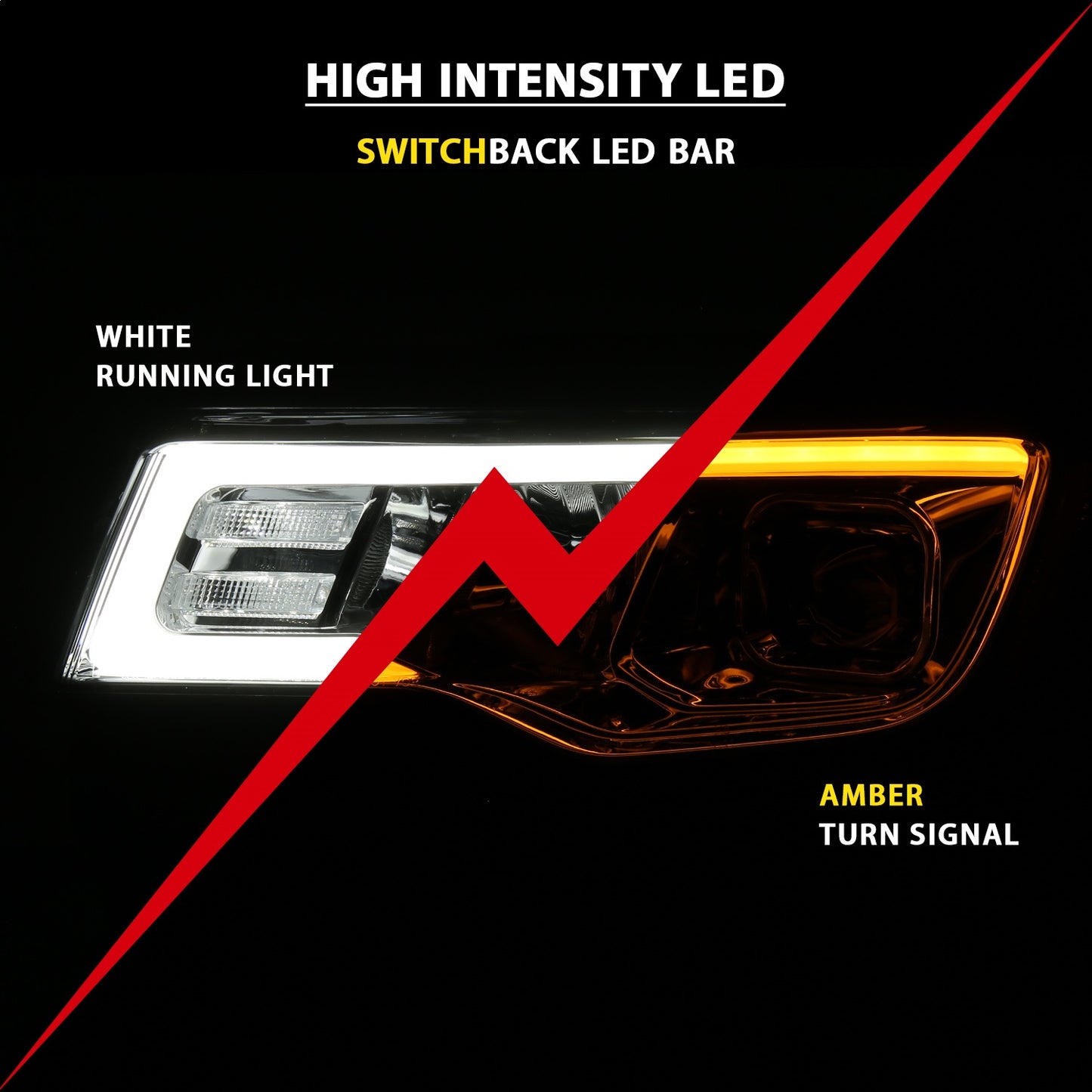 Anzo USA | Projector Headlight Set w/Plank Style Switchback Chrome w/Amber Pair | Fits Grand Cherokee | 111419