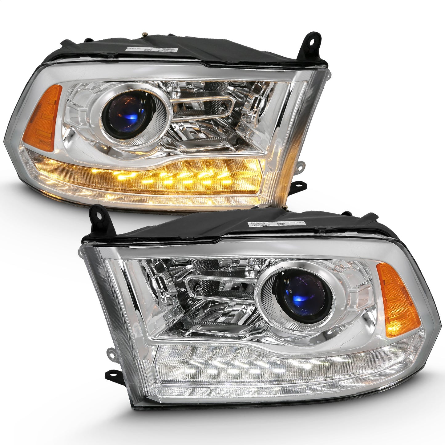 Anzo USA | Projector Headlight Set w/Halo Amber Lens Chrome Housing Pair w/Plank Style Switchback | Fits Ram 1500 | 111440