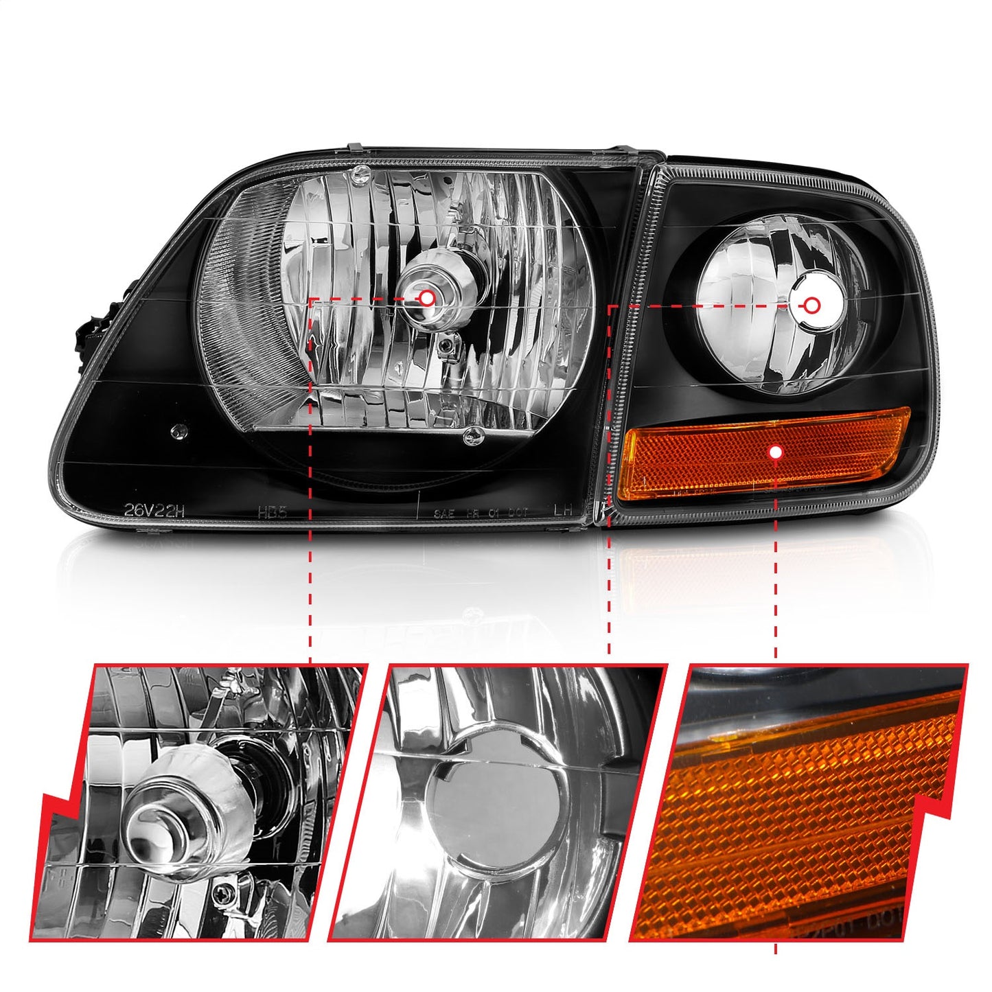 Anzo USA | Crystal Headlight Set Clear Lens Black Housing w/Parking Light Pair | Fits F-150 | 111460