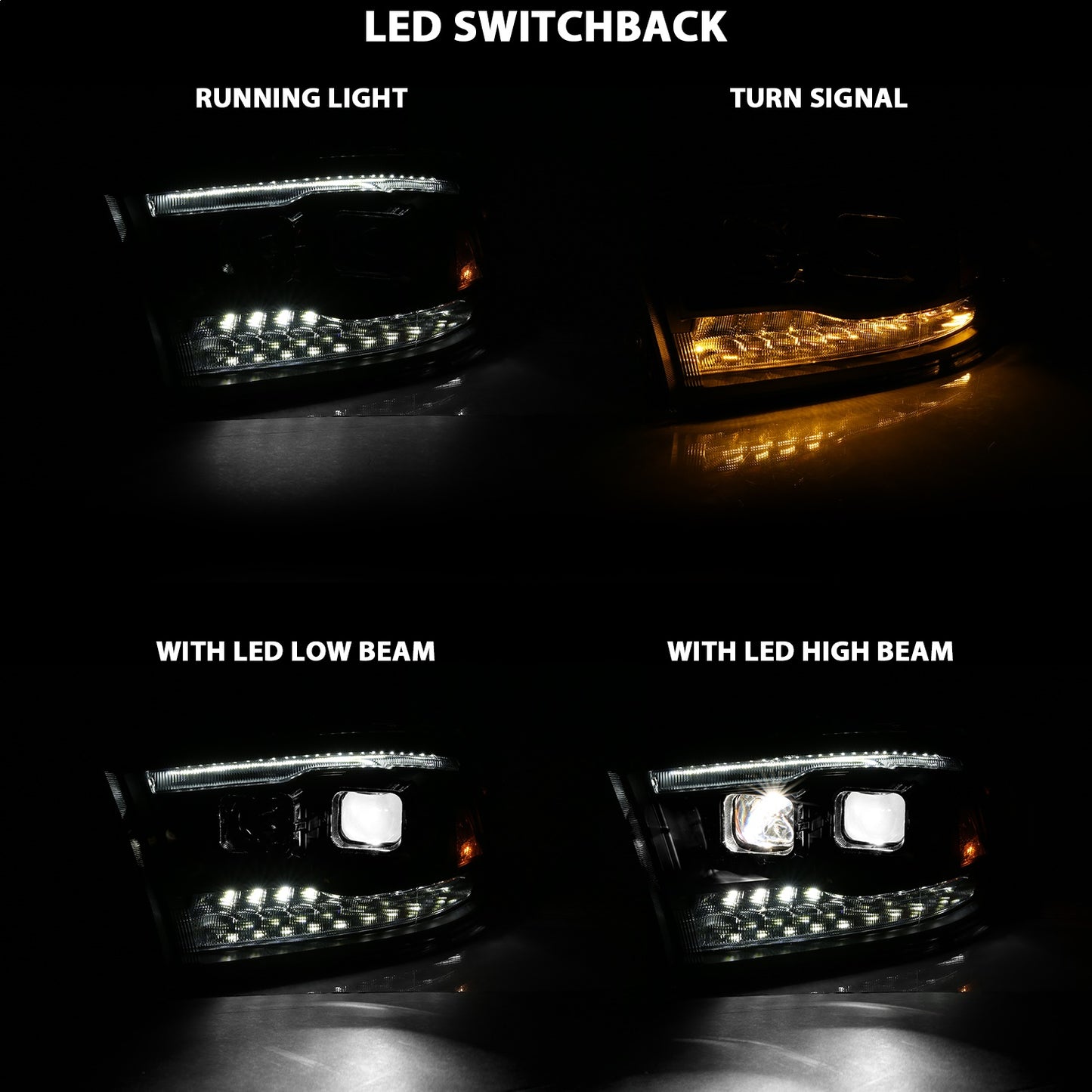 Anzo USA | LED Projector Headlight w/Plank Style Switchback Black w/Amber Pair | Fits Ram 1500 | 111464
