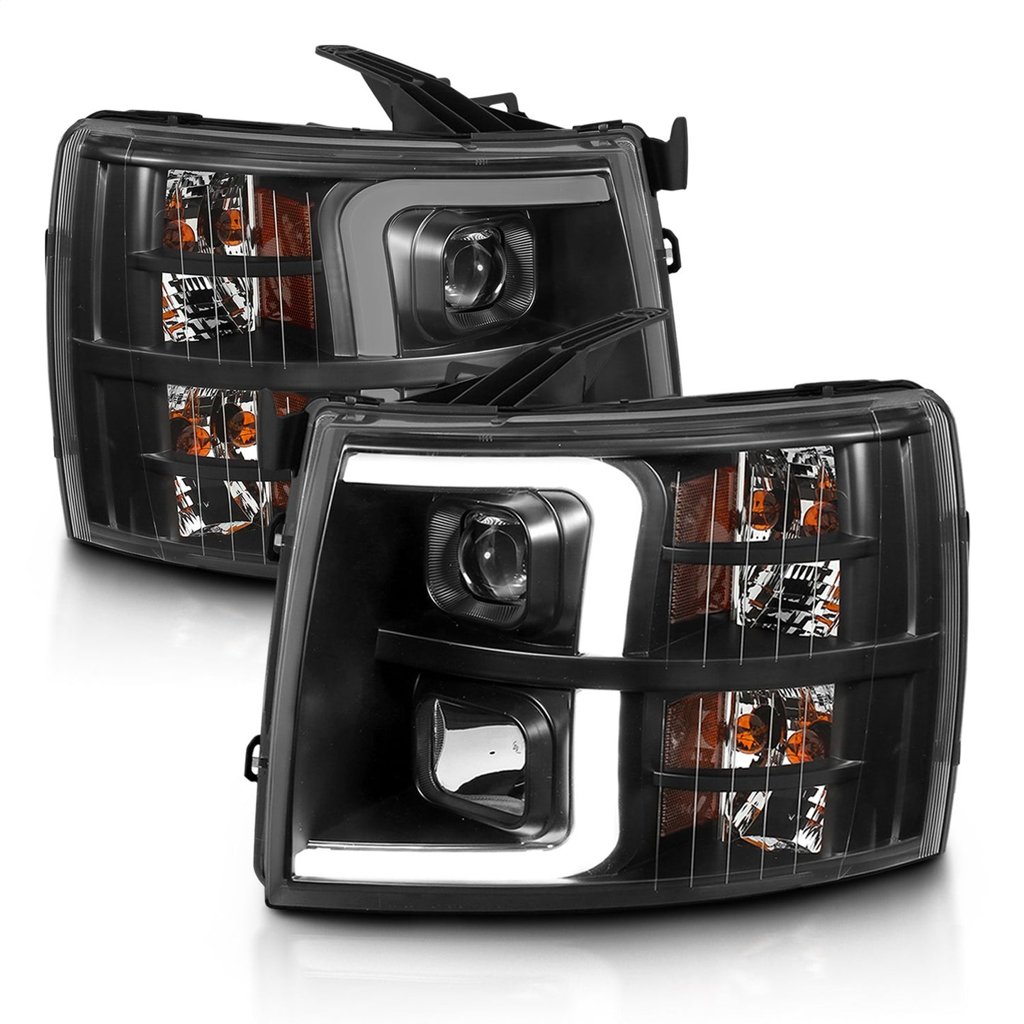 Anzo USA | Projector Headlight Set Clear Lens Black w/Amber Housing Pair w/Plank Style Design | Fits Silverado 1500 | 111480