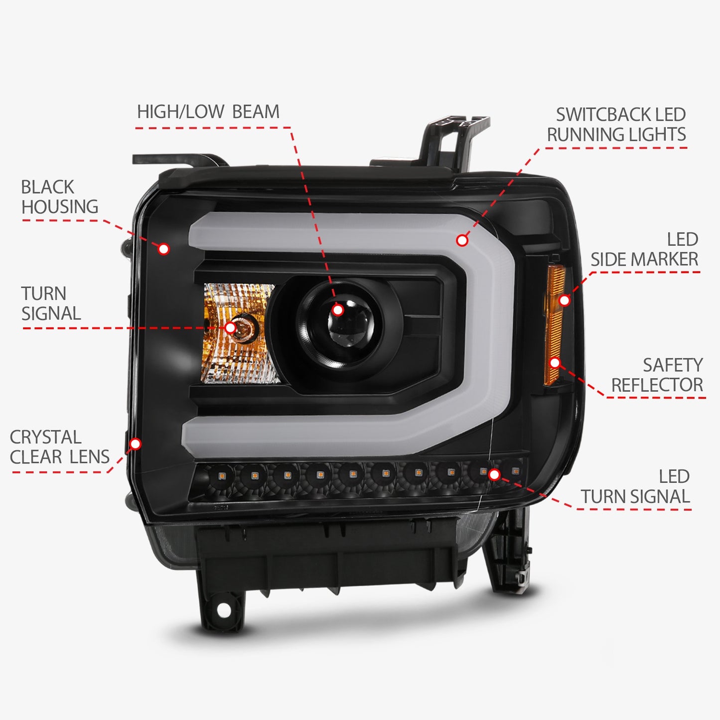 Anzo USA | Projector Headlight Set w/Plank Style Switchback Black Pair | Fits Sierra 1500 | 111487