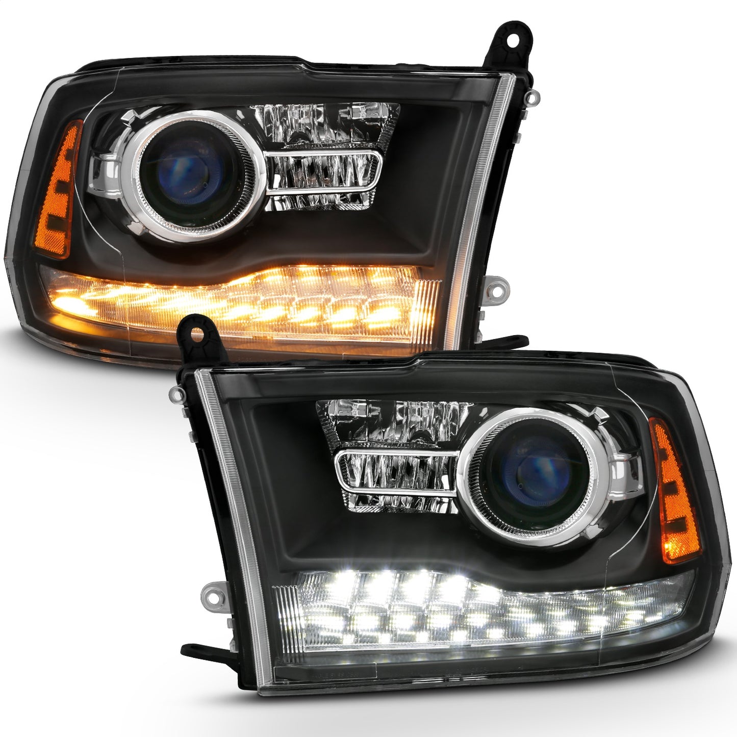Anzo USA | Projector Headlight Set w/Halo w/Plank Style Switchback Matte Black Pair OE Style | Fits Ram 1500 | 111489