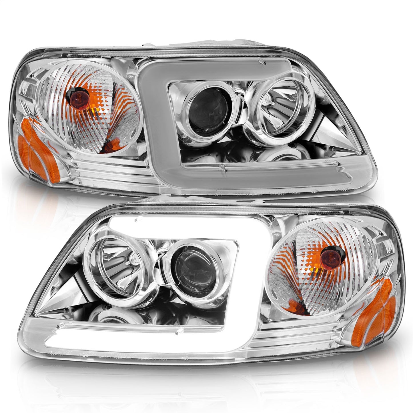 Anzo USA | Projector Headlight Set Clear Lens Chorme Housing w/Light Bar Pair | Fits F-150 | 111504