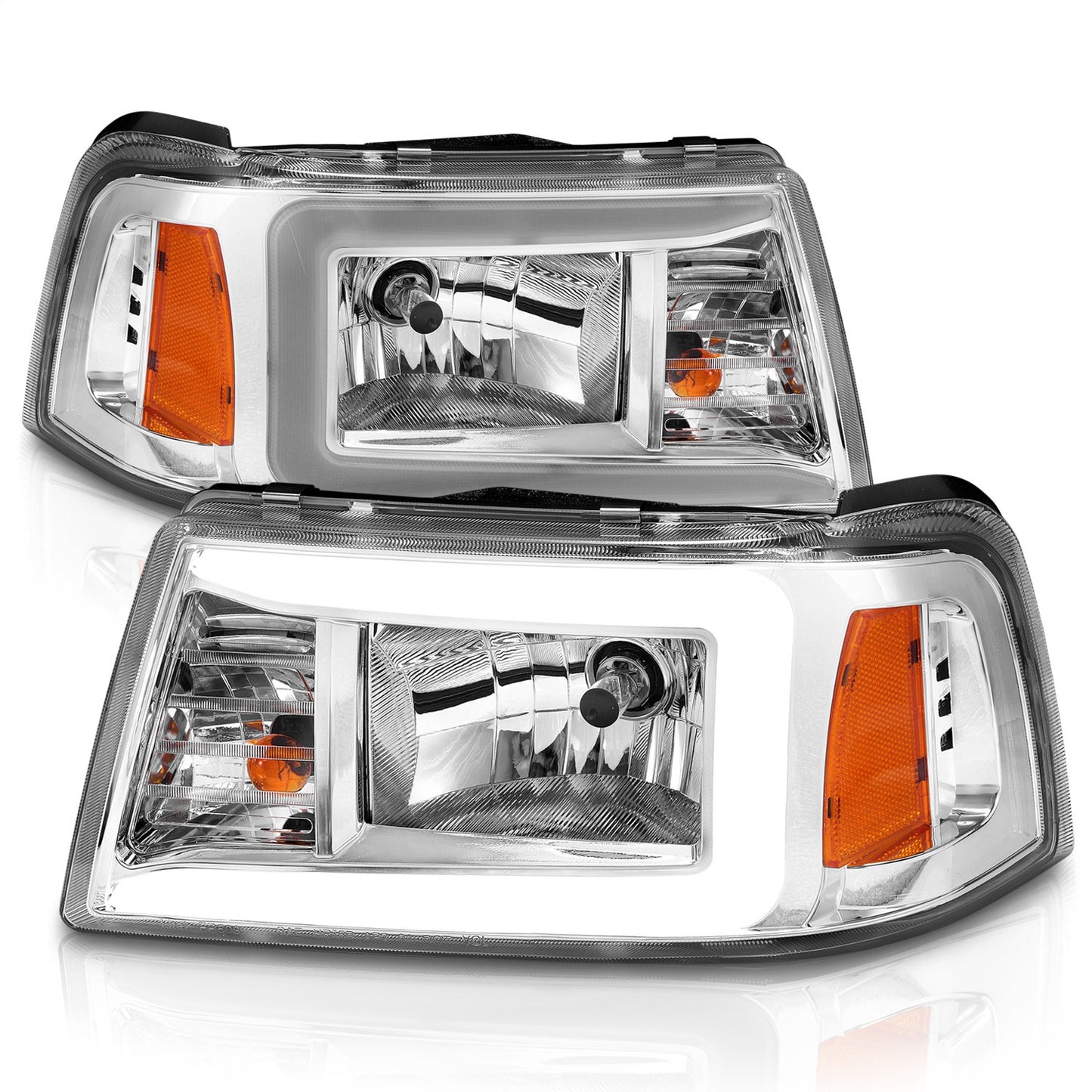 Anzo USA | Crystal Headlight Set Chorme Housing Pair w/Light Bar | Fits Ranger | 111512