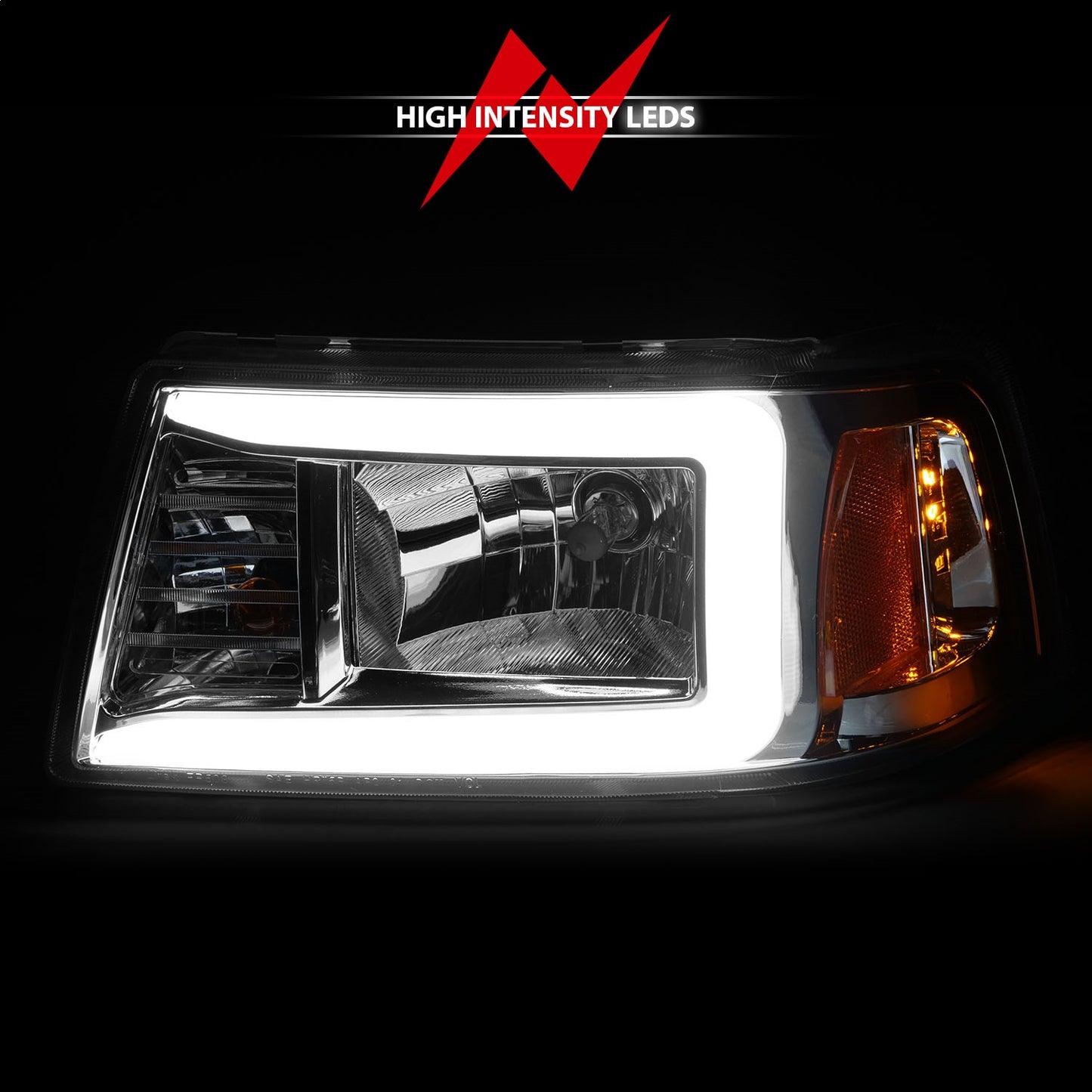 Anzo USA | Crystal Headlight Set Chorme Housing Pair w/Light Bar | Fits Ranger | 111512