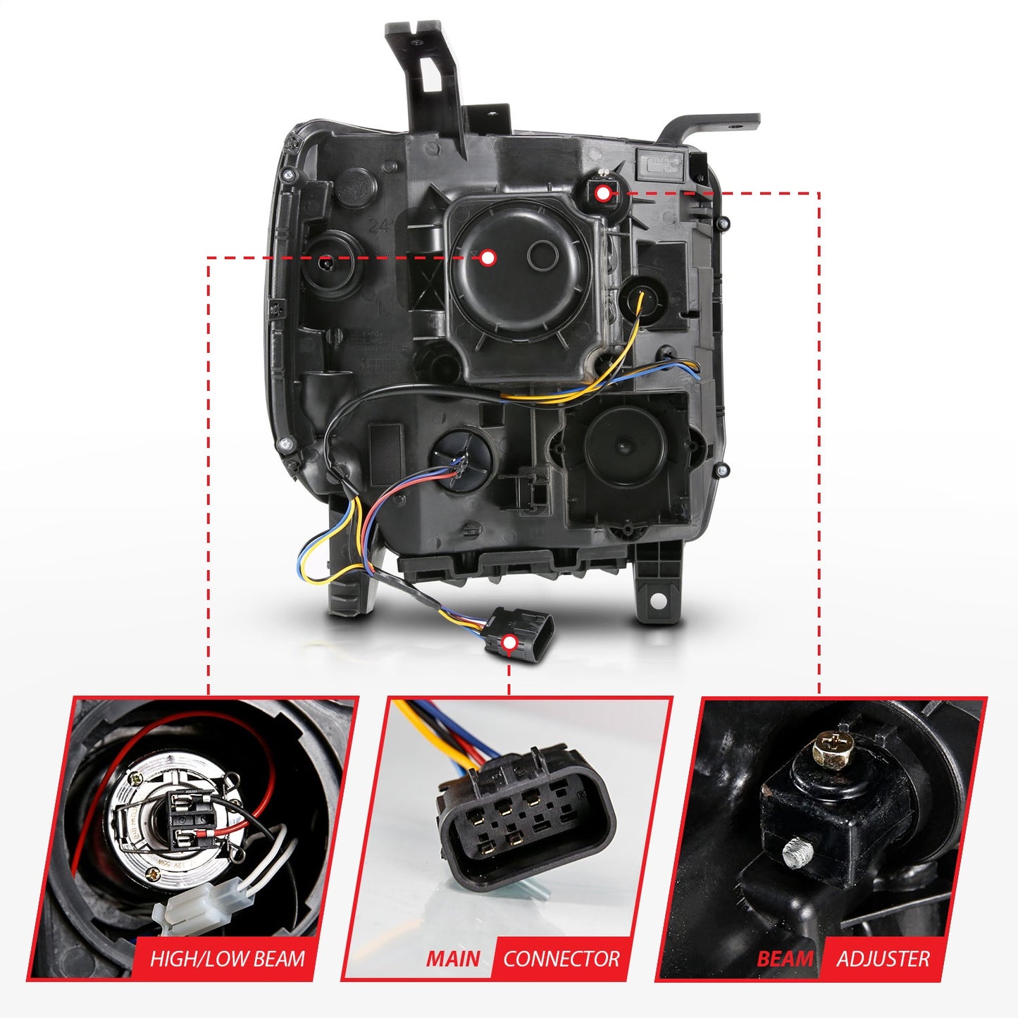 Anzo USA | Projector Headlight Set w/Halo Clear Lens Black Housing w/Light Bar Pair | Fits Sierra 1500 | 111513