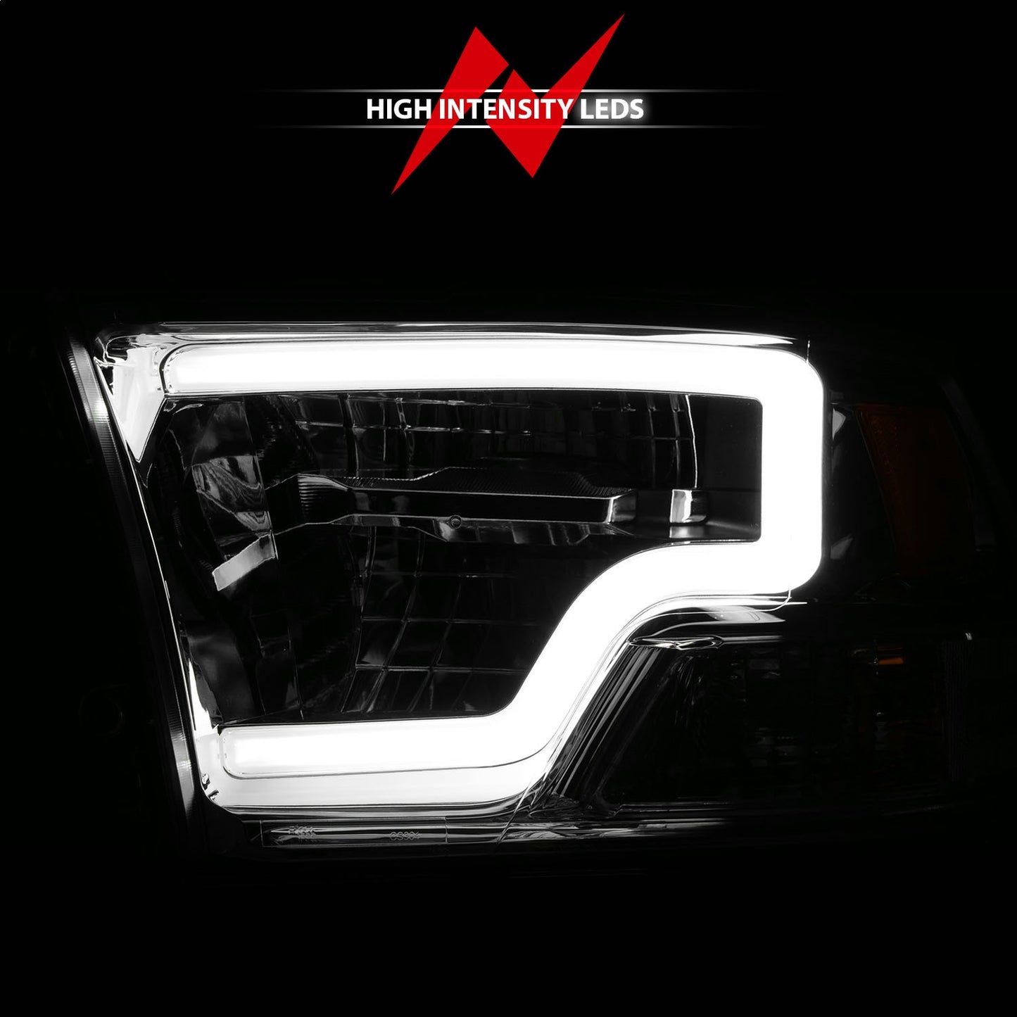 Anzo USA | LED Projector Headlight LED Square Chrome Housing w/Light Bar Pair | Fits Ram 1500 | 111540