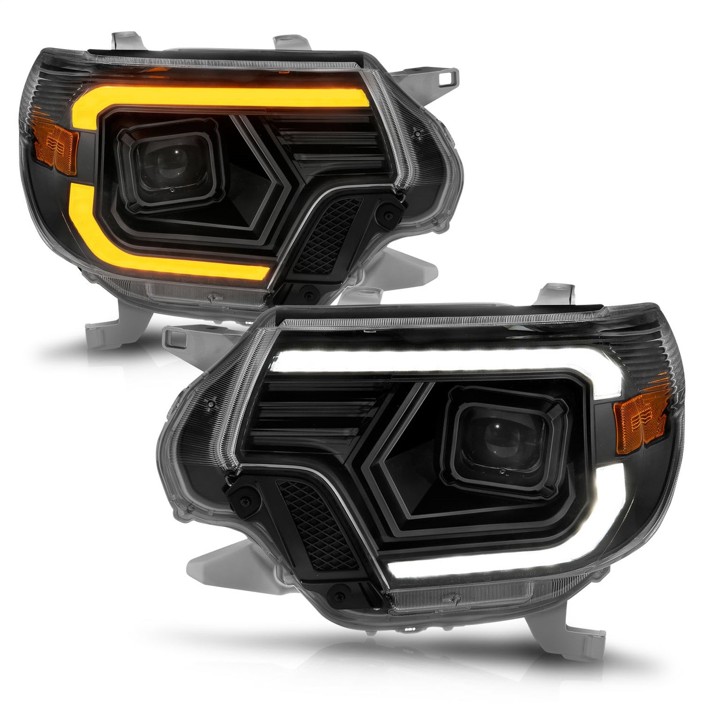 Anzo USA | Projector Headlight Set w/Light Bar Switchback Black Housing | Fits Tacoma | 111556