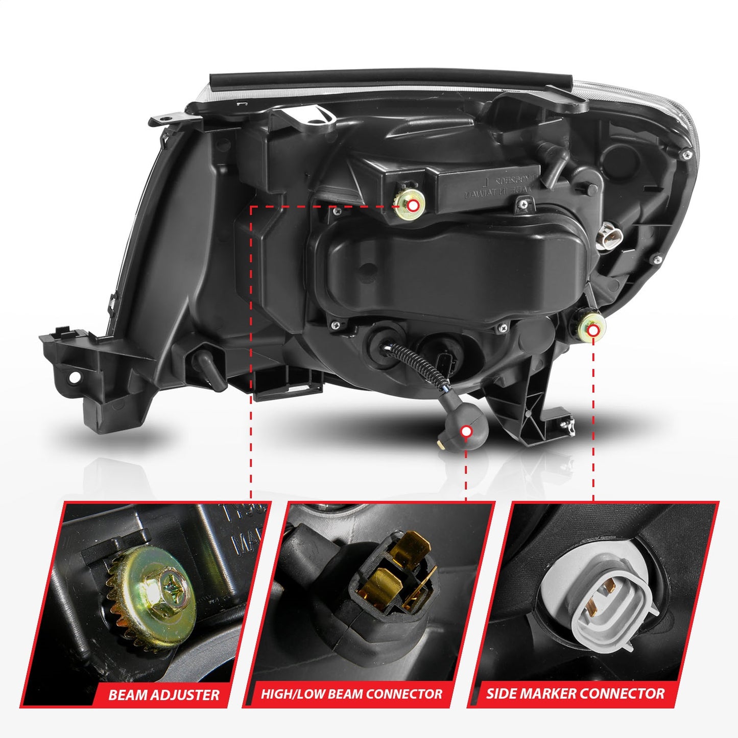 Anzo USA | Projector Headlight Set w/Sequential Light Bar Black Housing | Fits Tacoma | 111564