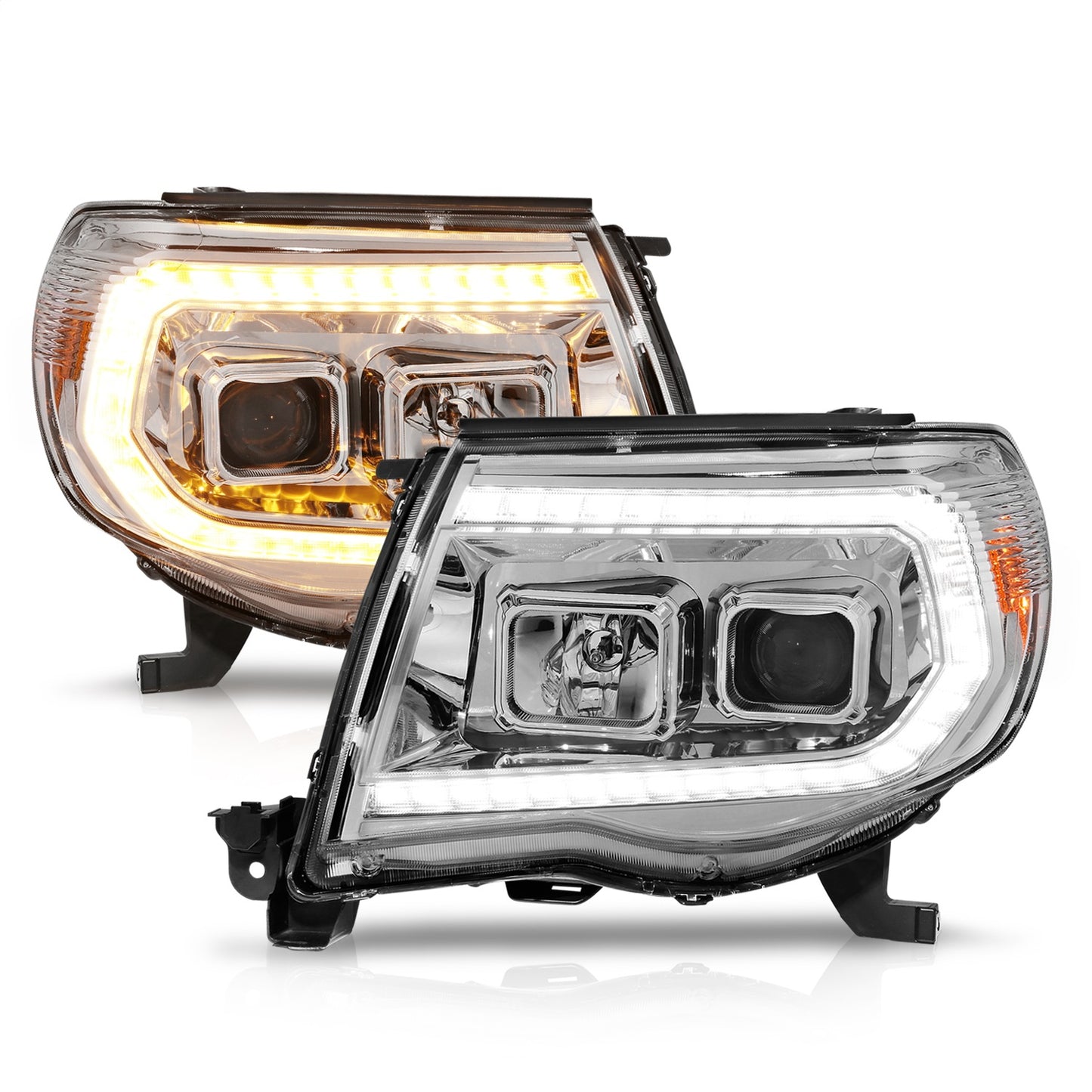 Anzo USA | Projector Headlight Set w/Sequential Light Bar Chrome Housing | Fits Tacoma | 111565