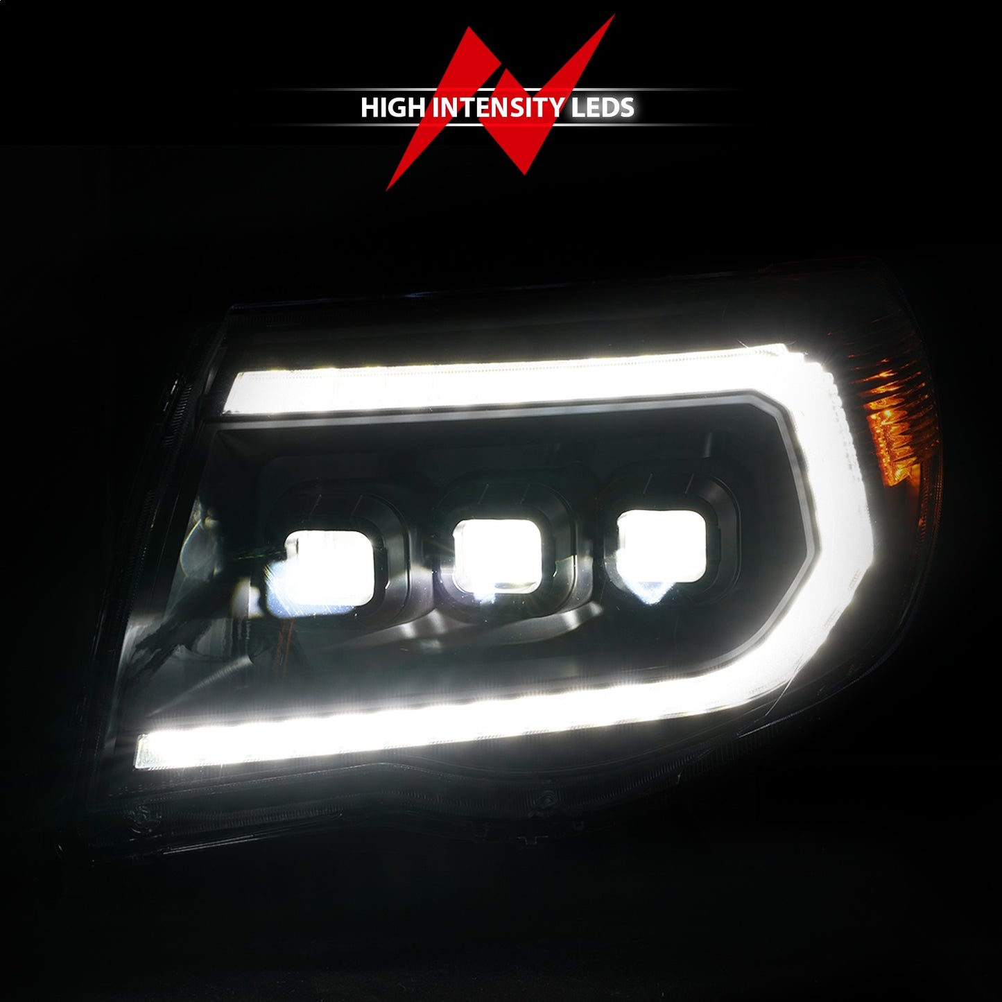 Anzo USA | LED Projector Headlight Clear Lens Black Housing w/Light Bar Switchback Sequential w/Initiation Light Pair | Fits Tacoma | 111581