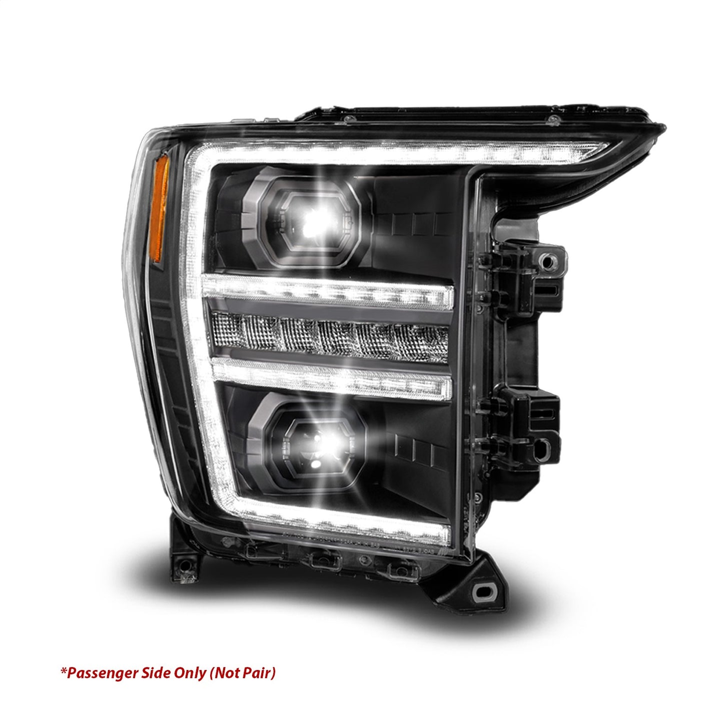 Anzo USA | LED Projector Headlight Black Housing Full LED Trio Projector Switchback Bar/Sequential Turn Signal w/DRL and Initiation Feature Passenger Side | Fits F-150 | 111594-R