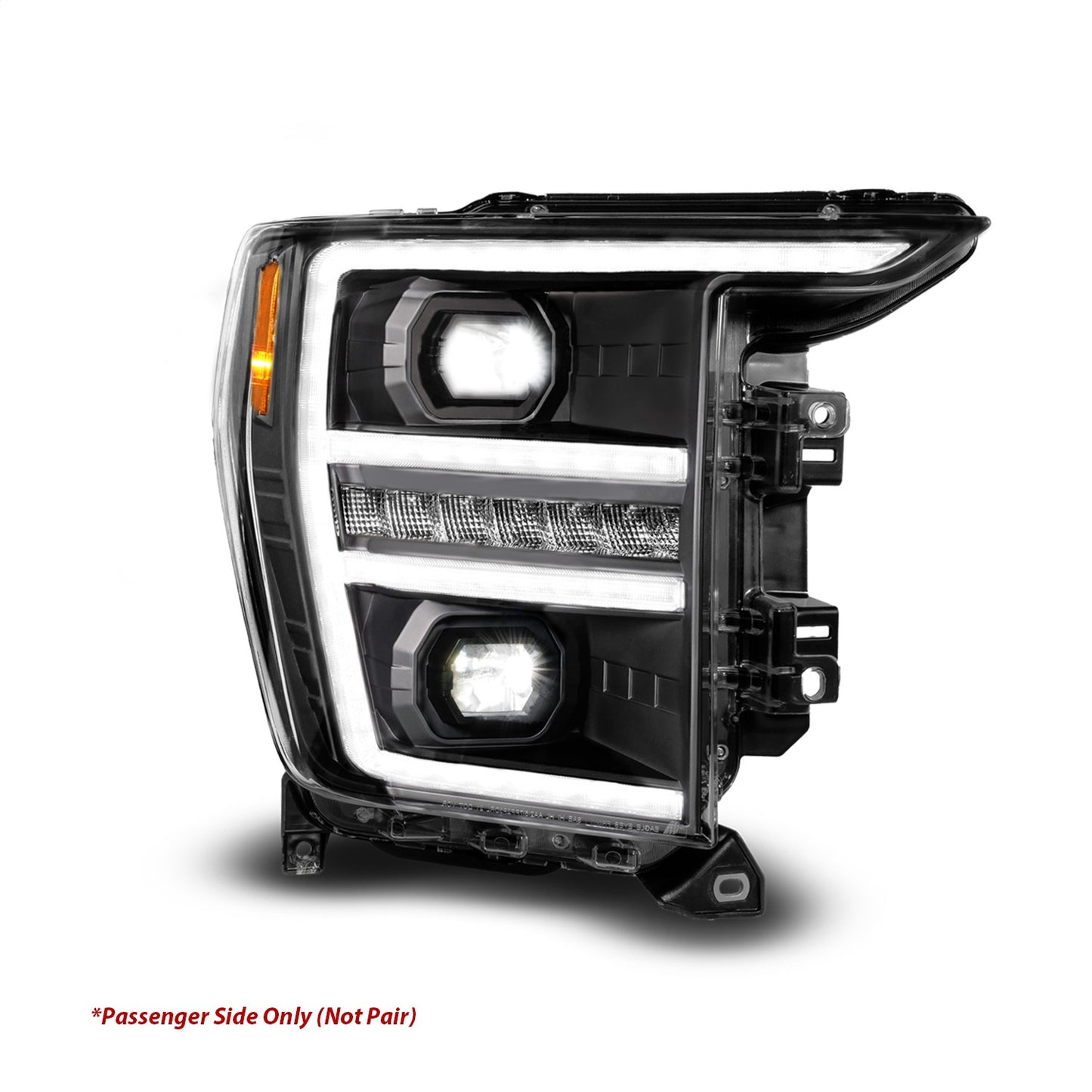 Anzo USA | LED Projector Headlight Black Housing Full LED Trio Projector Switchback Bar/Sequential Turn Signal w/DRL and Initiation Feature Passenger Side | Fits F-150 | 111594-R