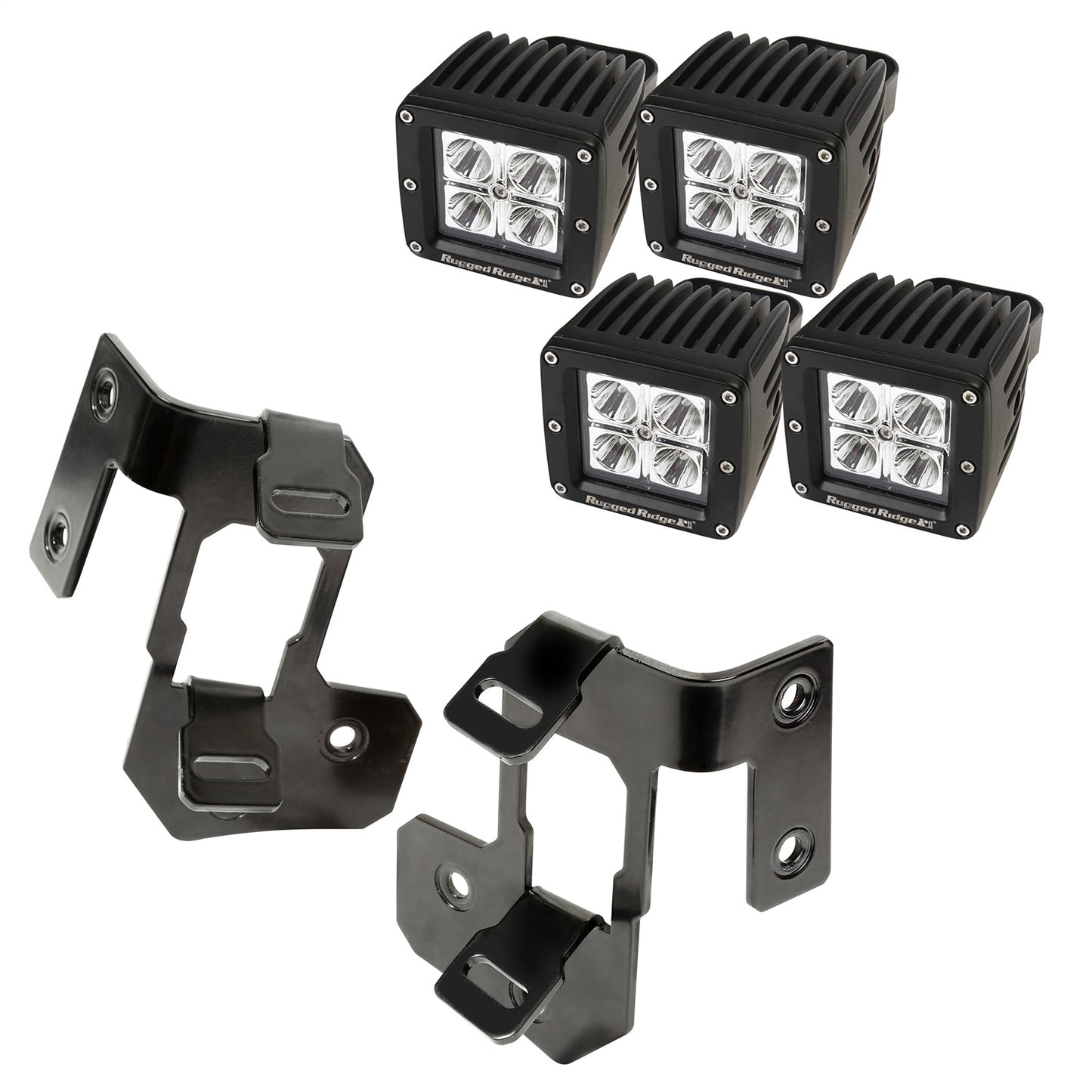 RUGGED RIDGE | 11232.33 | 07-15 Wrangler A-Pillar Light Mount Kit Semi-Gloss Black Square Led