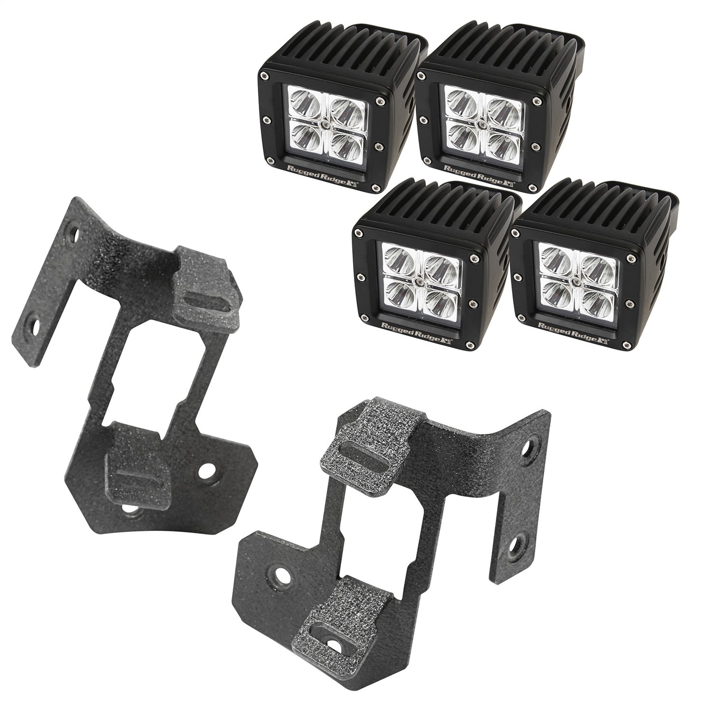 RUGGED RIDGE | 11232.35 | 07-15 Wrangler A-Pillar Light Mount Kit Textured Black Square Led