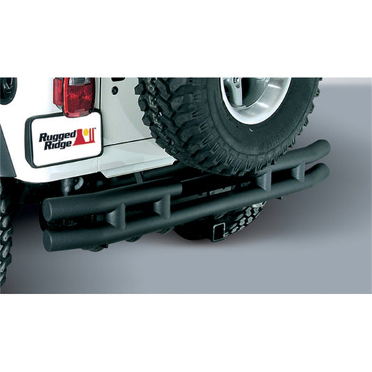 RUGGED RIDGE | 11571.04 | (2 Boxes) Rear Tube Bumper With Hitch, Black Textured, 87-06 Jeep Wrangler/Unlim