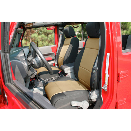 RUGGED RIDGE | 13215.04 | Seat Cover Kit, Front, Neoprene, Black/Tan; 11-18 Jeep Wrangler Jk