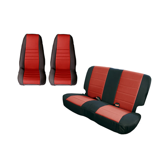 RUGGED RIDGE | 13290.53 | Seat Cover Kit, Black/Red; 80-90 Jeep Cj/Wrangler Yj