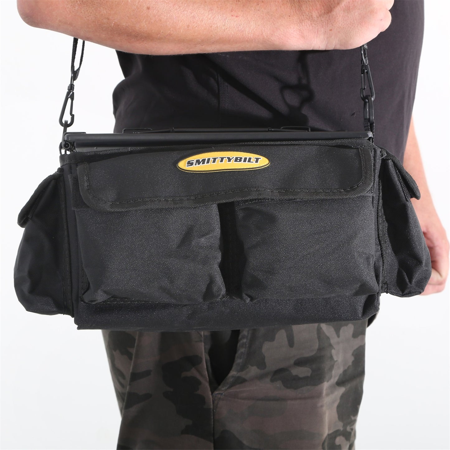 Smittybilt Ammo Can w/Bag .50 Cal. Ammo Can 12 in. x 7.5 in. x 6.125 in. .8mm Steel Weight 5.7 lbs. Airtight/Watertight 600D Ballistic Nylon Carry Bag w/Five Exterior Pouches Blk I 2827