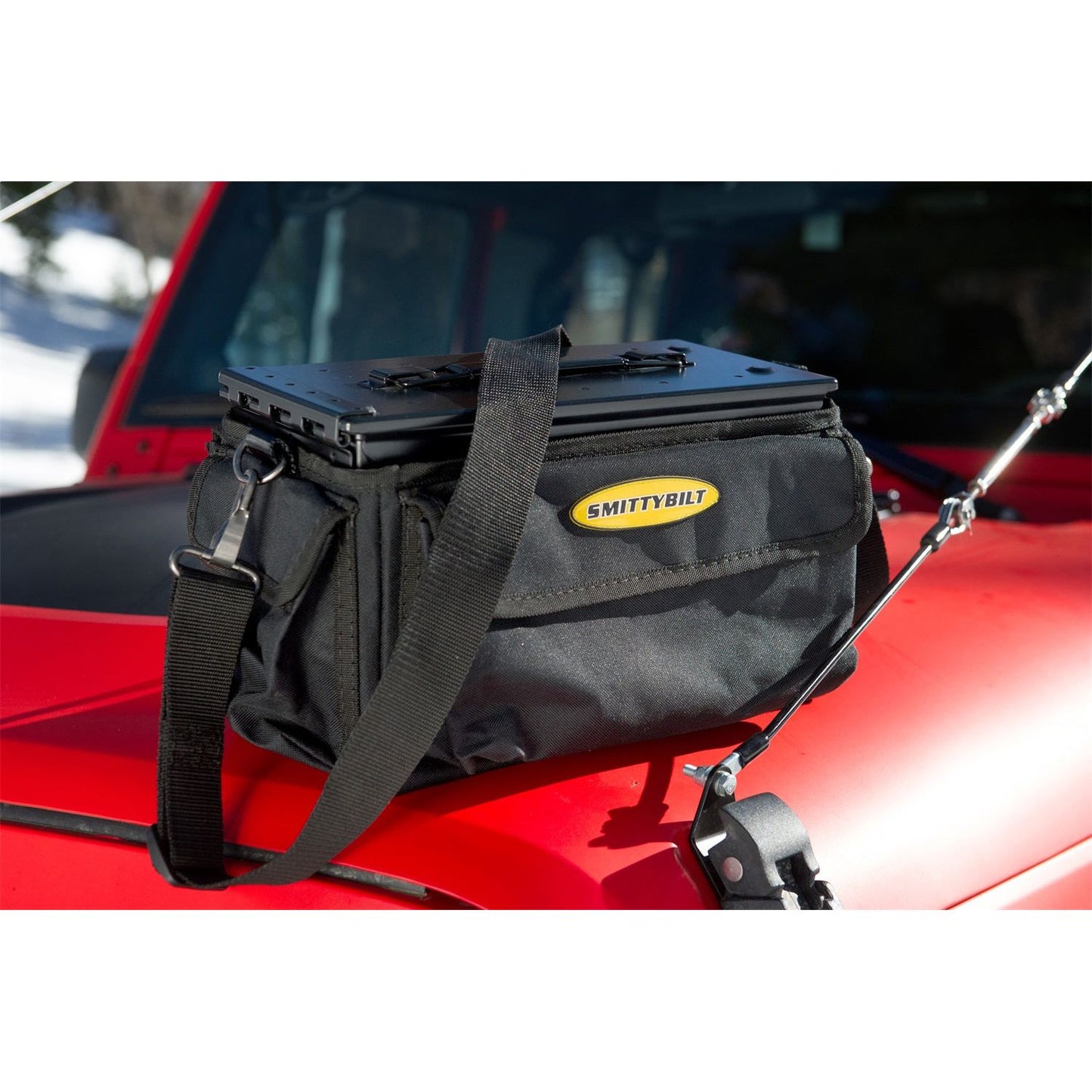 Smittybilt Ammo Can w/Bag .50 Cal. Ammo Can 12 in. x 7.5 in. x 6.125 in. .8mm Steel Weight 5.7 lbs. Airtight/Watertight 600D Ballistic Nylon Carry Bag w/Five Exterior Pouches Blk I 2827