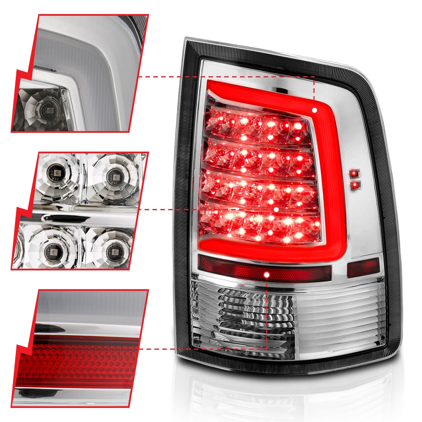 Anzo USA | LED Tail Light Assembly LED Clear Lens Chrome Housing w/Plank Style Design Pair | Fits Ram 1500 | 311320