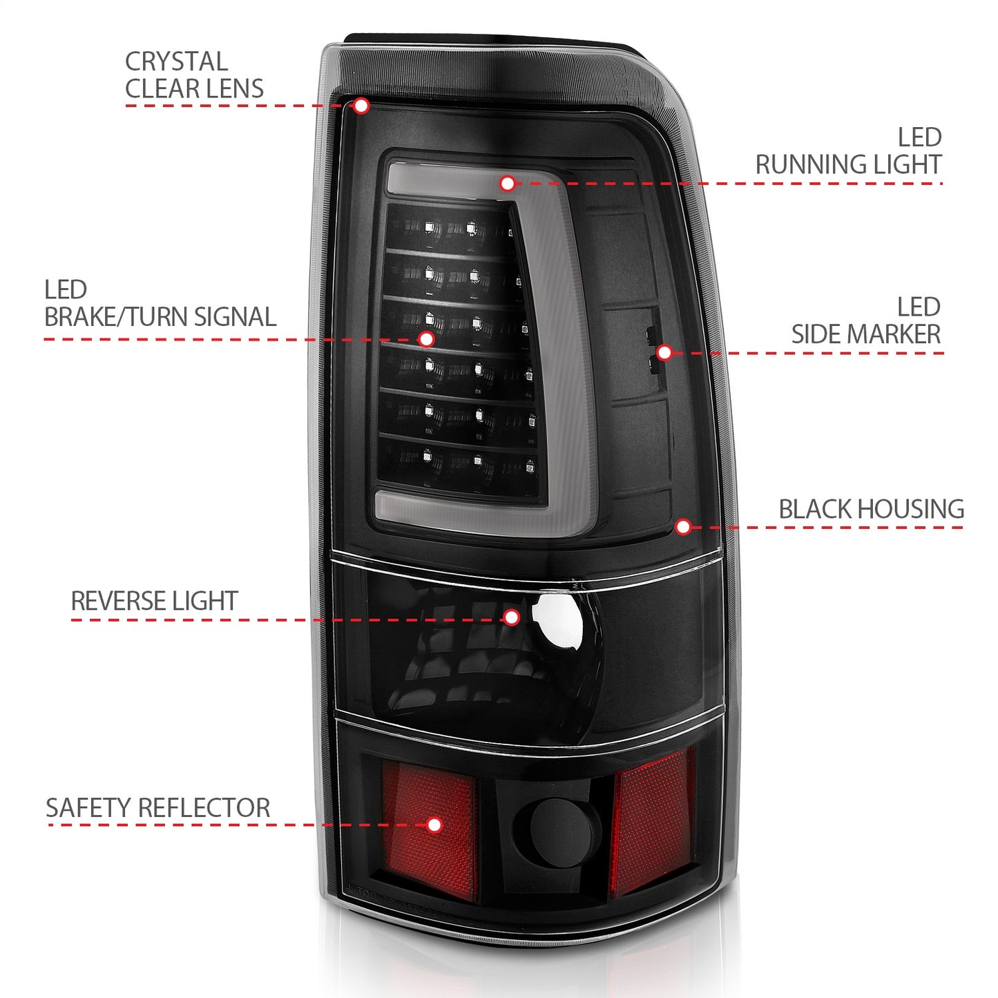 Anzo USA | LED Tail Light Assembly LED Clear Lens Black Pair | Fits Silverado 1500 | 311330