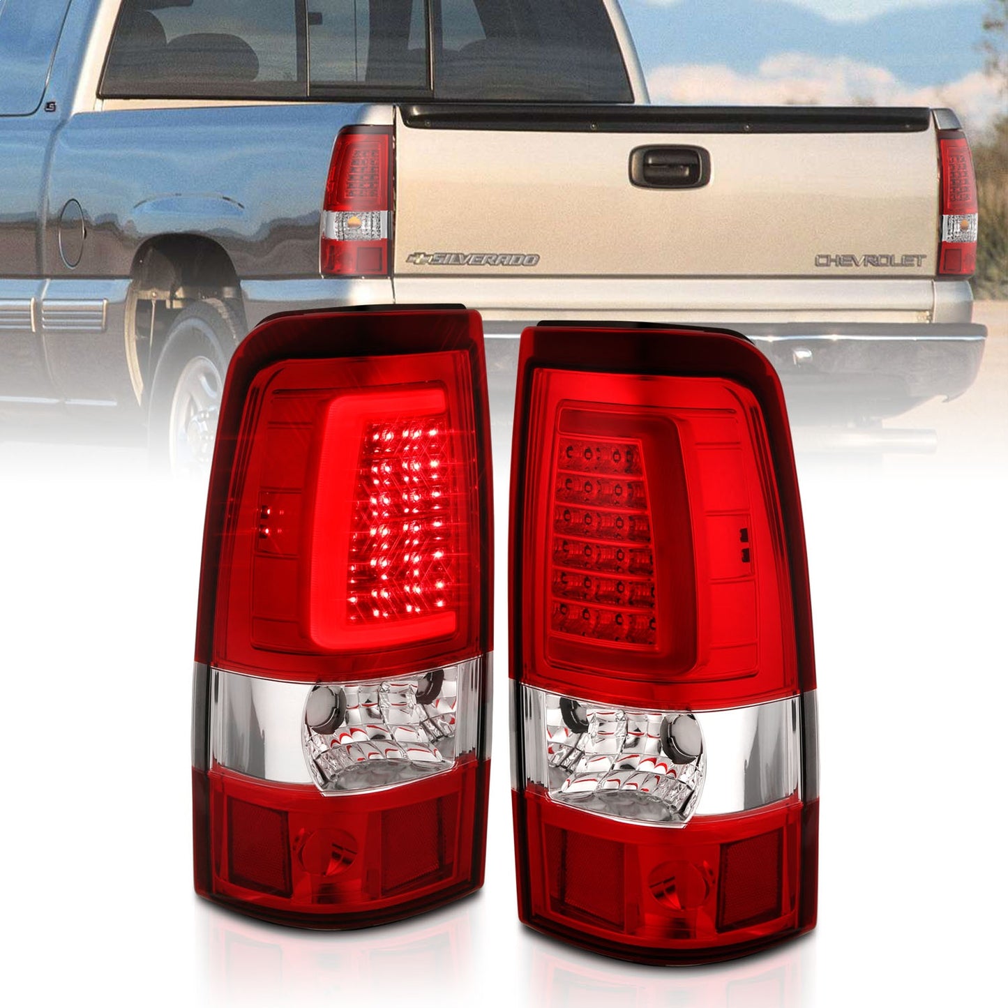 Anzo USA | LED Tail Light Assembly LED Red/Clear Lens Chrome Pair | Fits Silverado 1500 | 311332