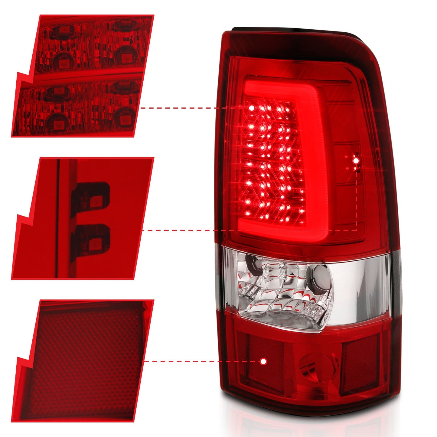 Anzo USA | LED Tail Light Assembly LED Red/Clear Lens Chrome Pair | Fits Silverado 1500 | 311332