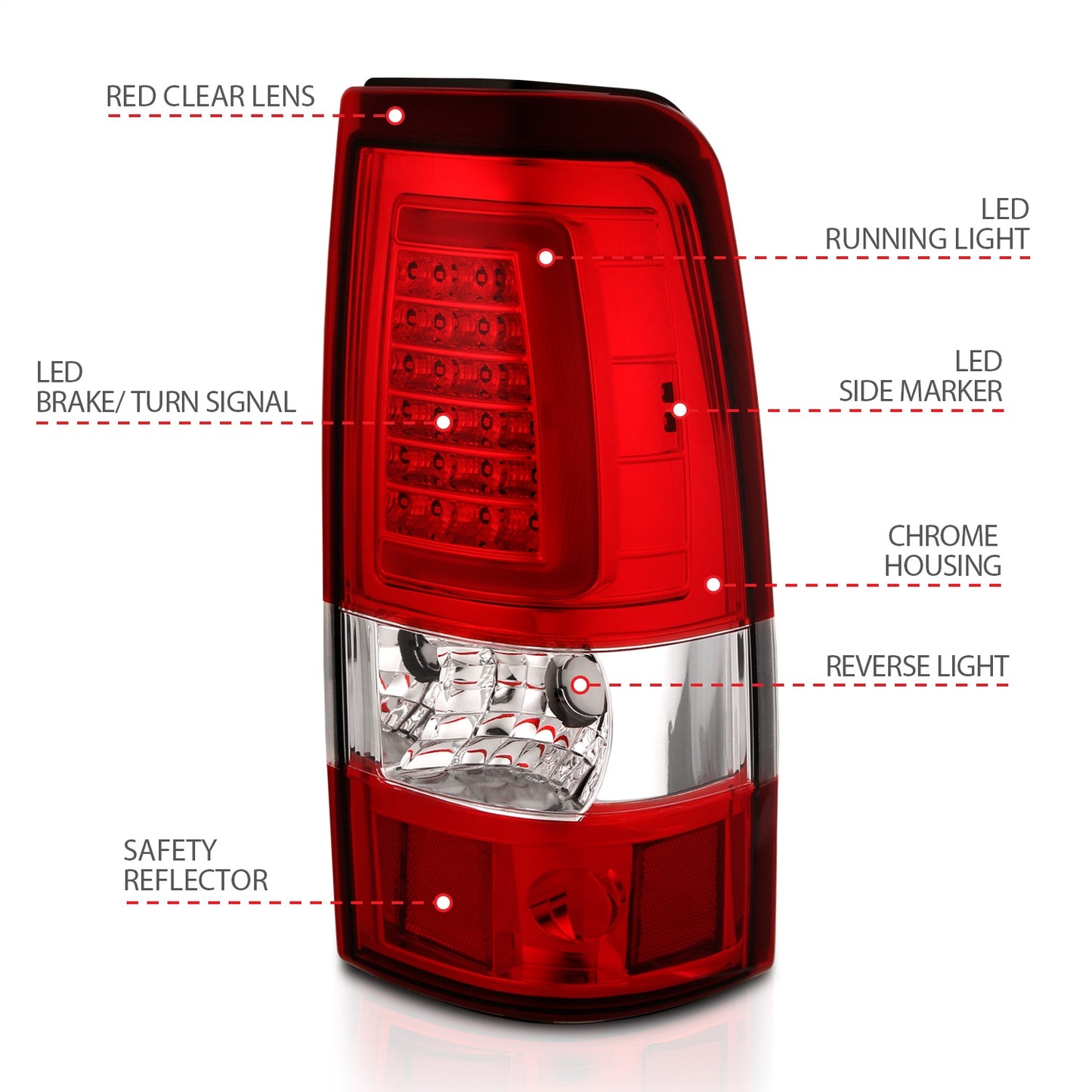 Anzo USA | LED Tail Light Assembly LED Red/Clear Lens Chrome Pair | Fits Silverado 1500 | 311332
