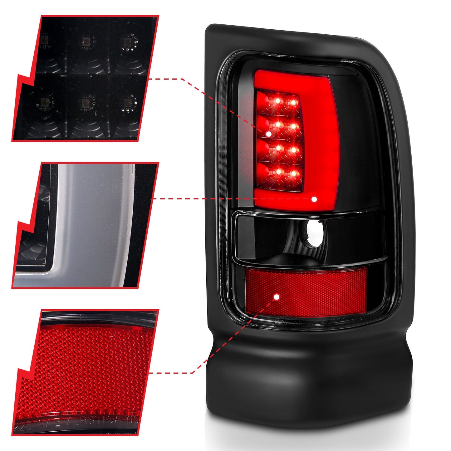Anzo USA | LED Tail Light Assembly LED Clear Lens Black Housing Pair | Fits Ram 1500 | 311339