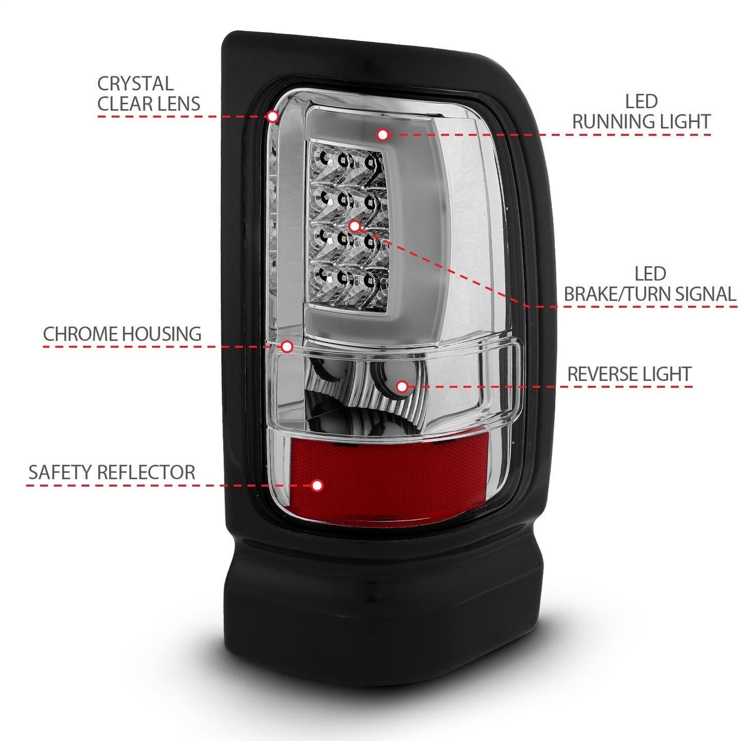 Anzo USA | LED Tail Light Assembly LED Clear Lens Chrome Housing Pair | Fits Ram 1500 | 311341